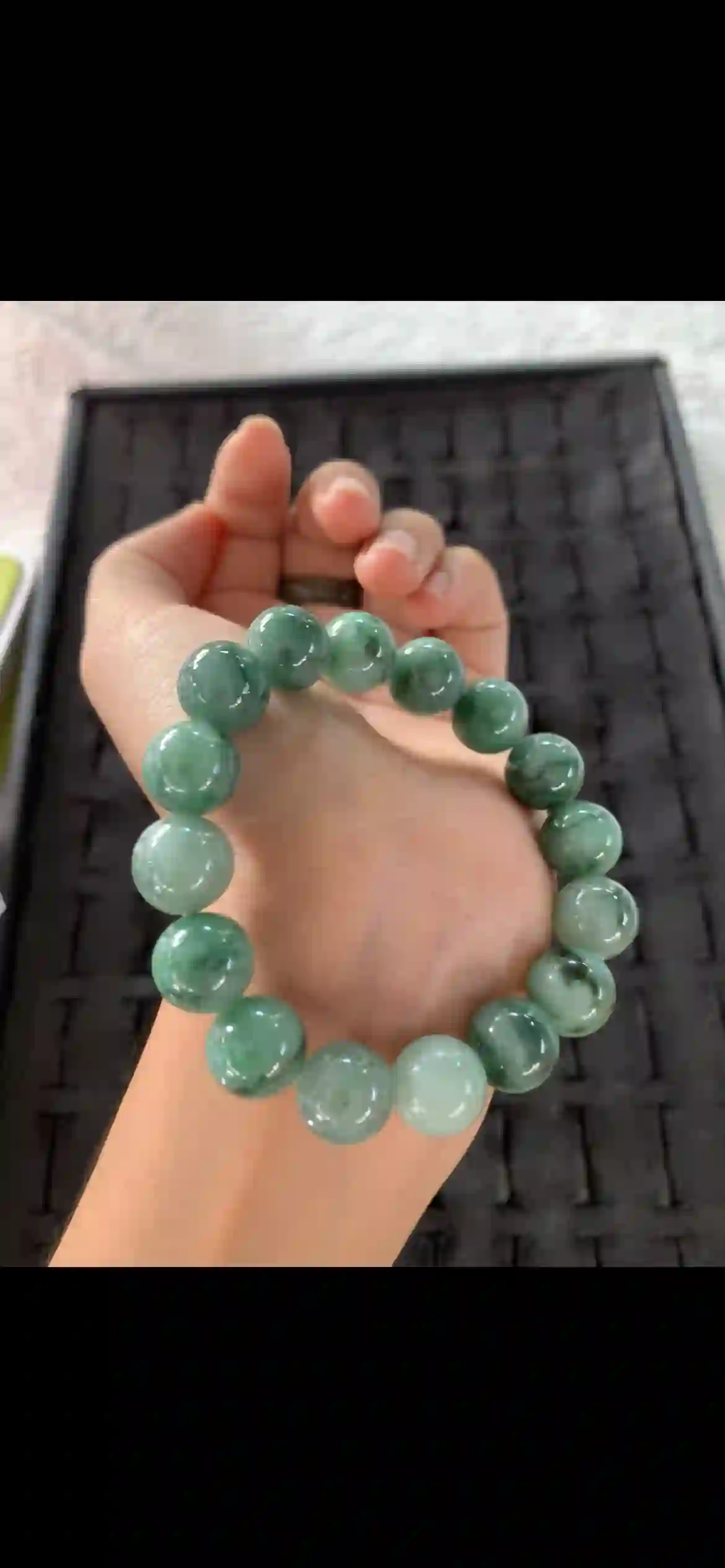 Deep Green Floating Jade Bead Bracelet — Large Round Beads | Myanmar Jadeite reference #27630001