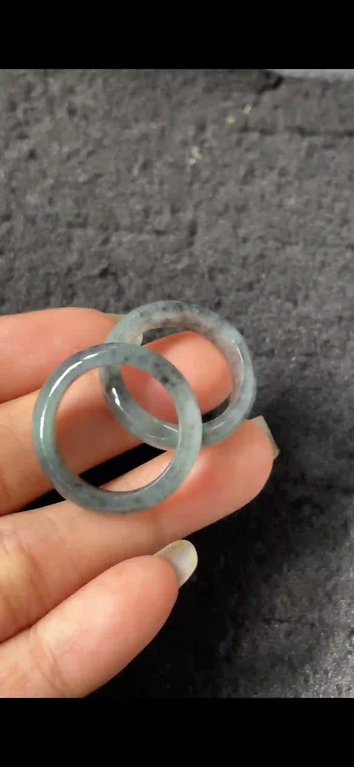  Natural Icy Black Oil Jadeite Band Ring Pair, view 2 | Myanmar Jadeite reference #6690004