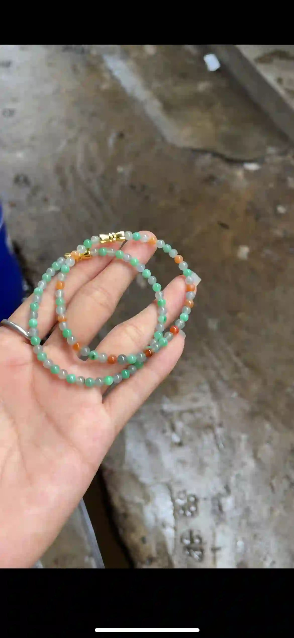 Multi-Color Jadeite Bead Long Necklace — White, Green, Yellow & Orange-Red with Gold Clasp | Myanmar Jadeite reference #20430001