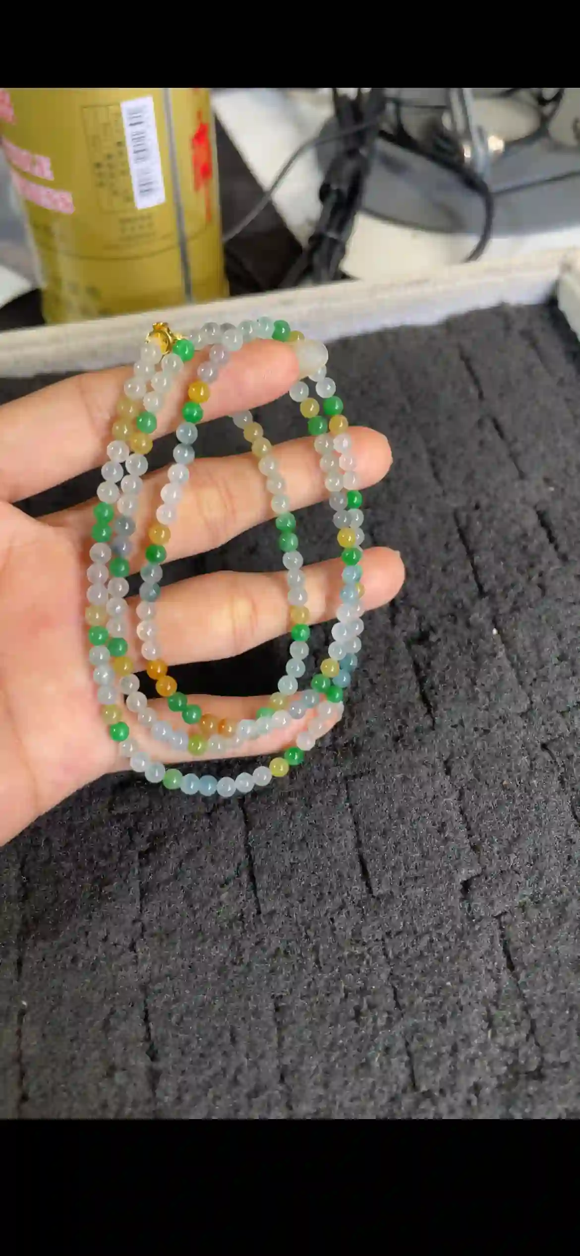 Multicolor Mixed Jade Bead Necklace with Gold Clasp | Myanmar Jadeite reference #25590001