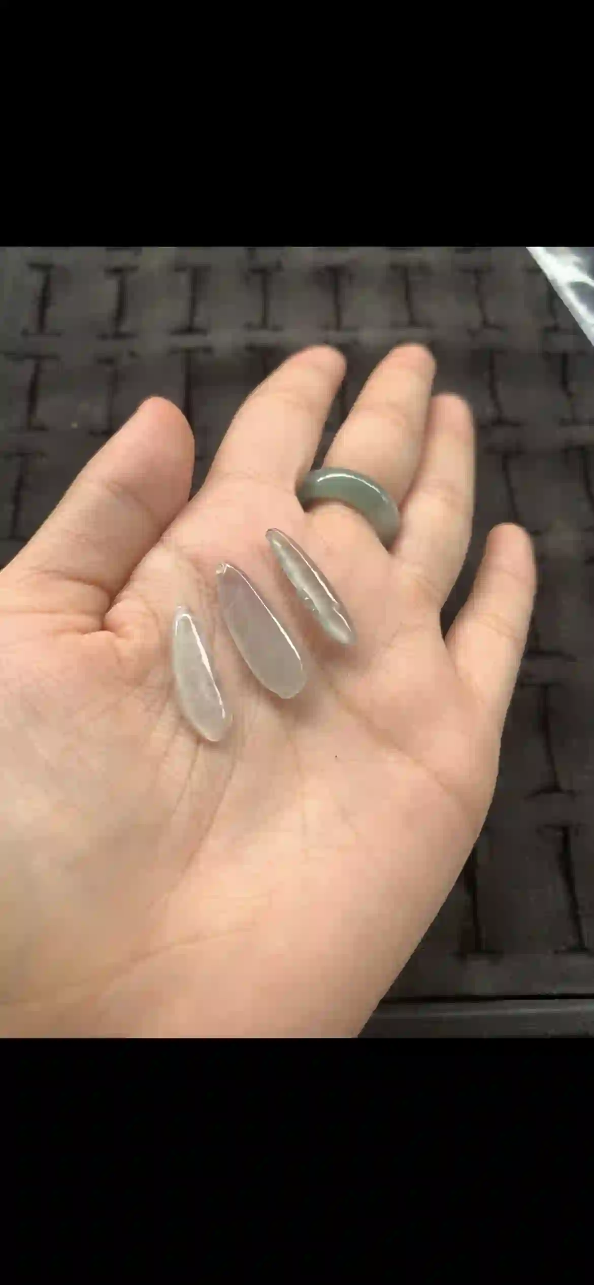 Icy Jade Ring & Three Elongated Pendants Set | Myanmar Jadeite reference #25860001