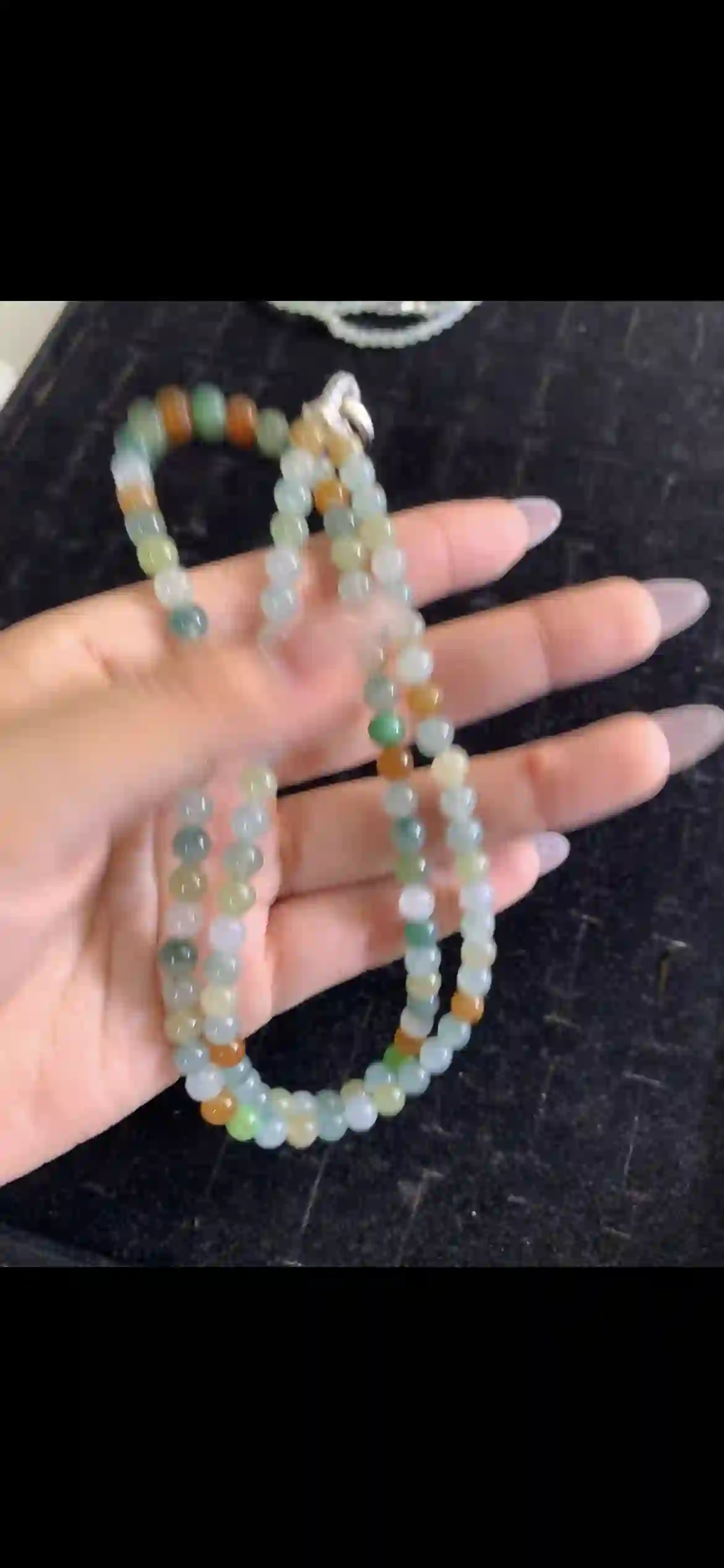 Multicolored Natural Jade Bead Necklace / Double-Strand Bracelet | Myanmar Jadeite reference #25050001