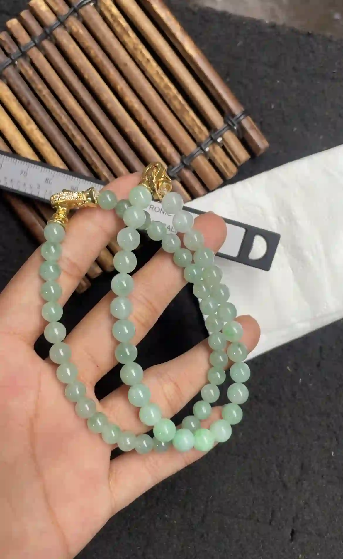Icy Green Jade Bead Necklace, view 2 | Myanmar Jadeite reference #2700007