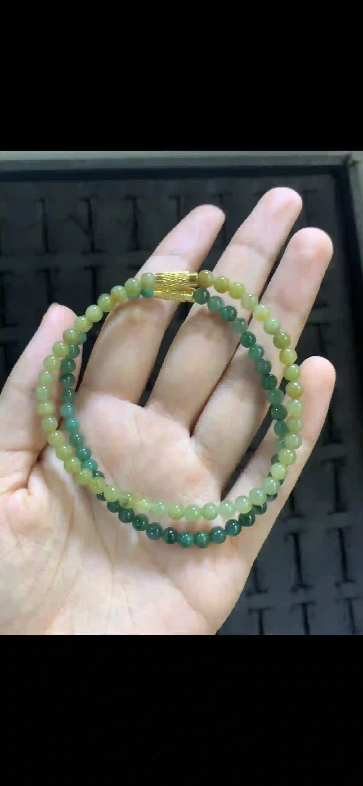 Gradient Multi-Tone Green & Yellow Jade Bead Bracelet with Gold Clasp | Myanmar Jadeite reference #19860001