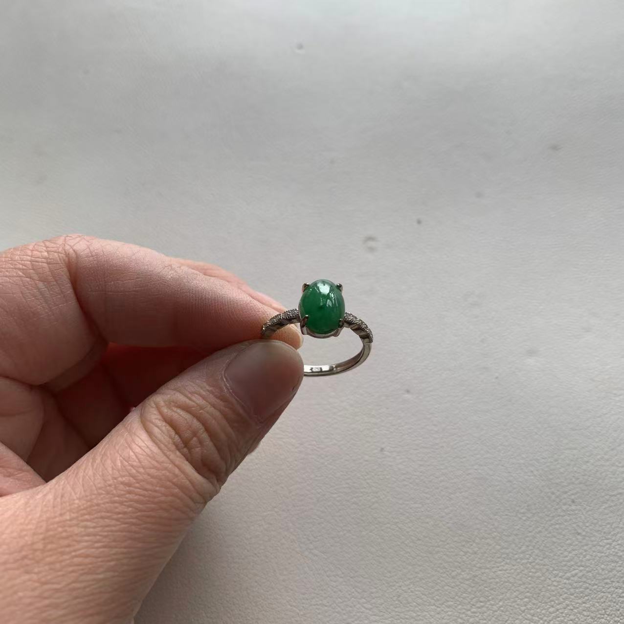 Vibrant Green Jade Ring in Silver Setting - Burmese Jadeite Type A from Hpakant, Myanmar | Myanmar Jadeite