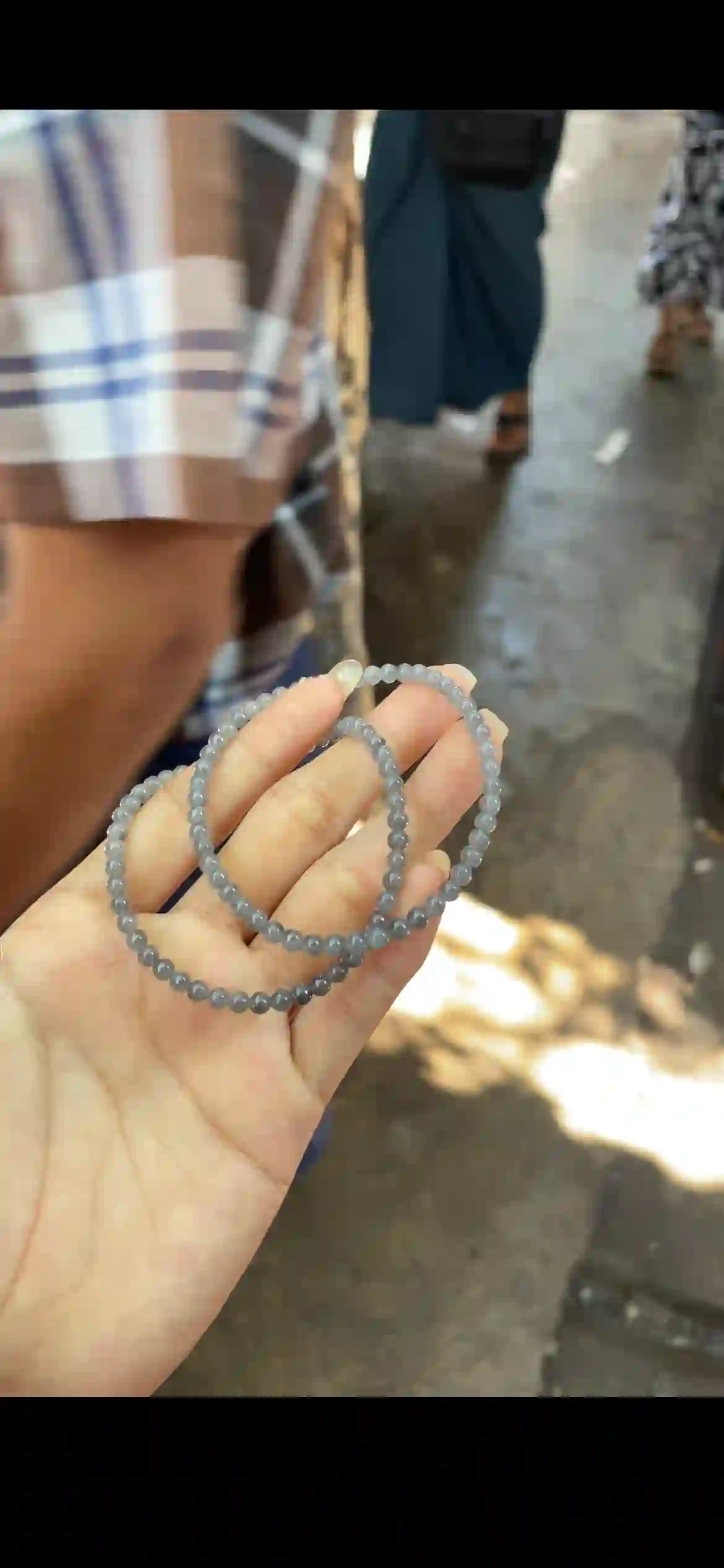 Smoky Gray Gradient Jade Beaded Necklace & Bracelet Set, view 2 | Myanmar Jadeite reference #27390001