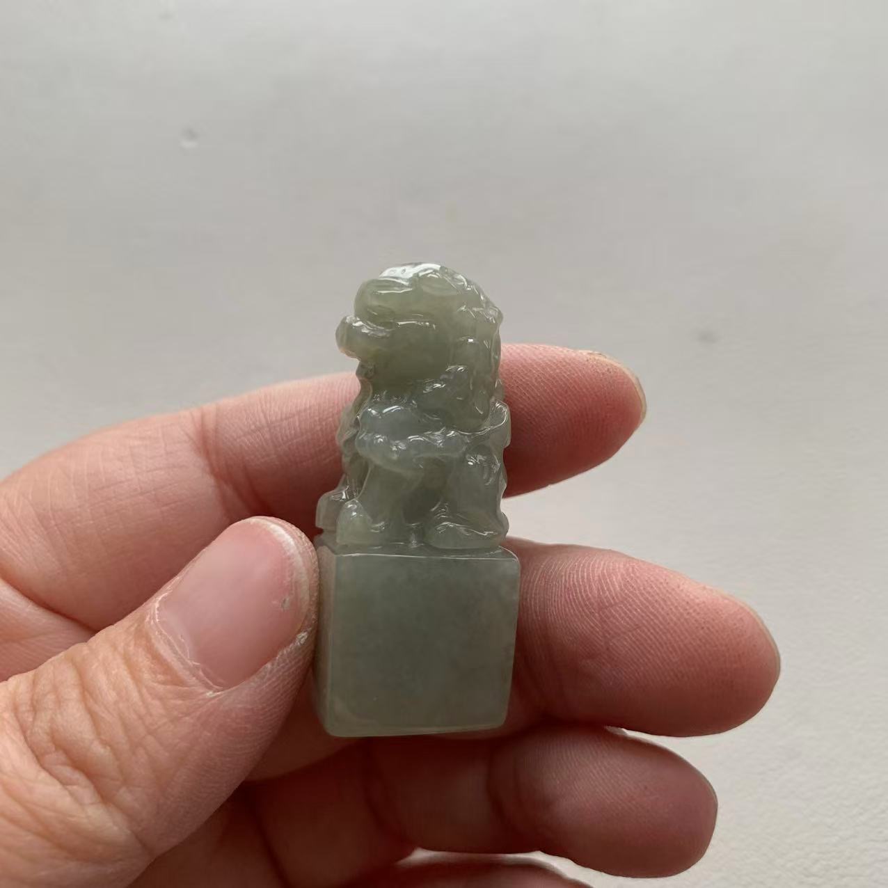  Green Jade Seal Pendant with Lion Carving - Burmese Jadeite Type A from Hpakant, Myanmar | Myanmar Jadeite