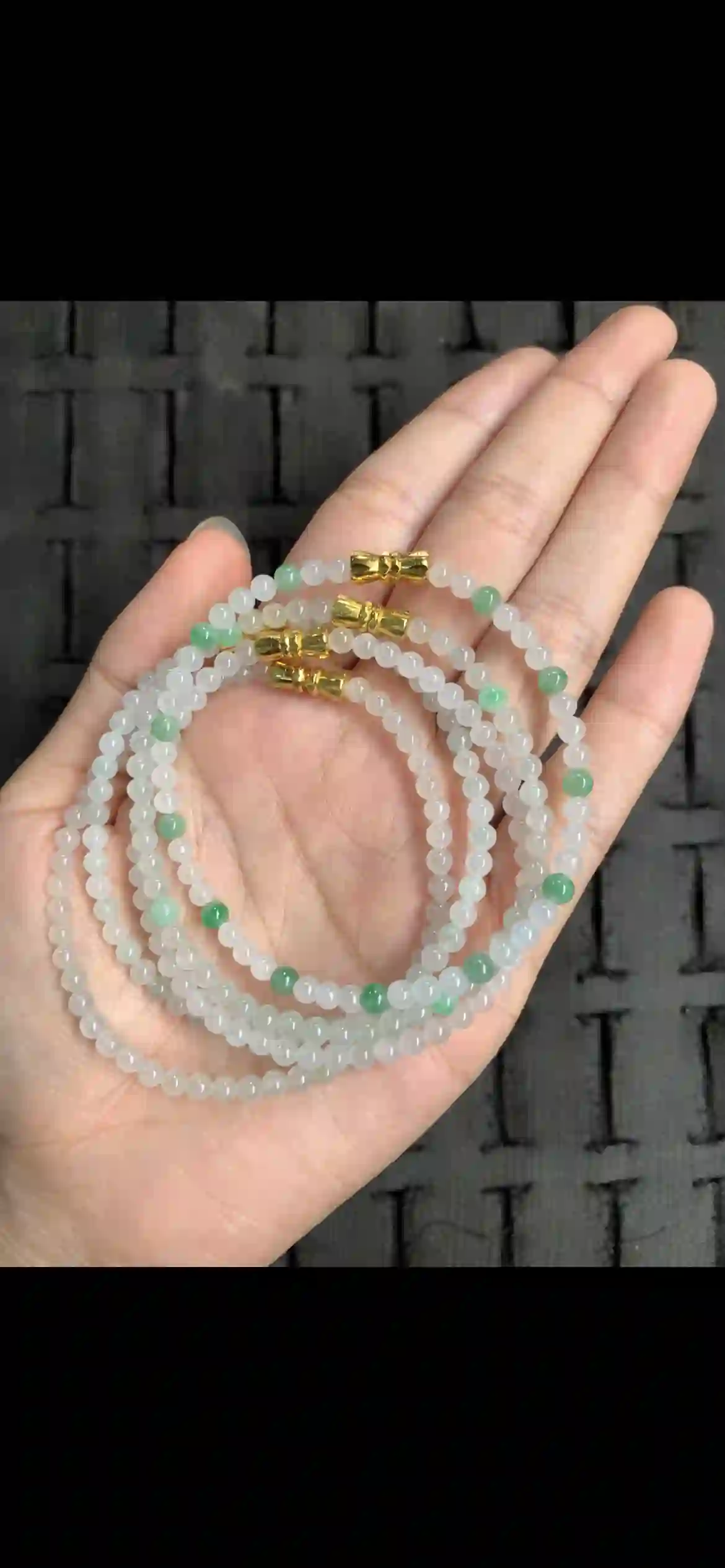 Icy White & Green Jadeite Multi‑Wrap Beaded Bracelet, view 2 | Myanmar Jadeite reference #12630001