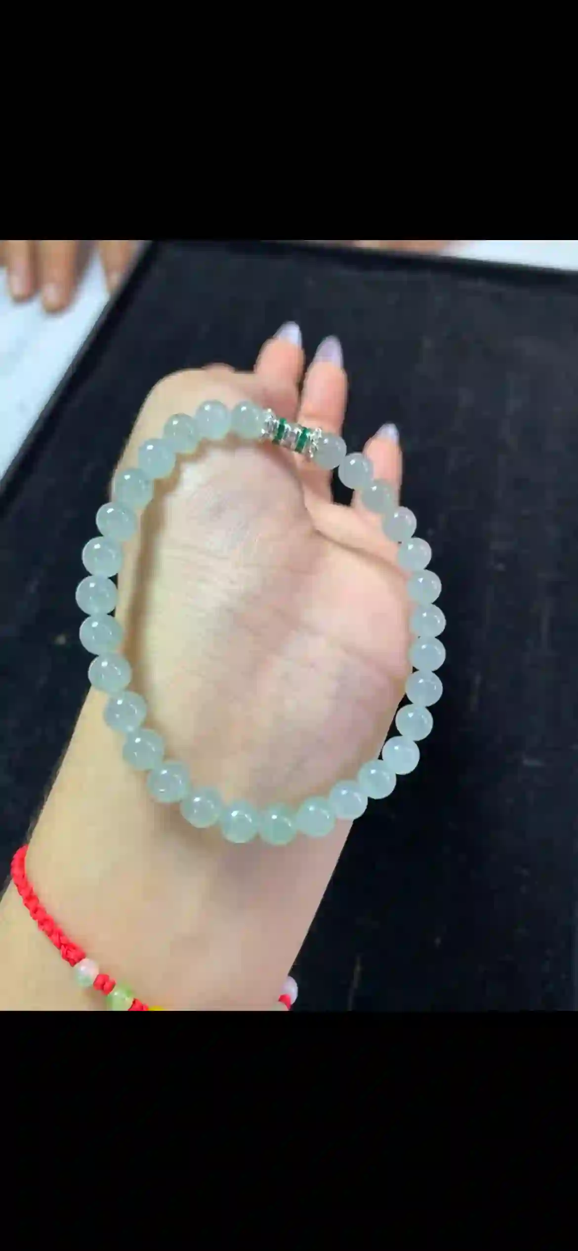 Icy Pale Green Jadeite Bead Bracelet with Decorative Spacer | Myanmar Jadeite reference #22020001