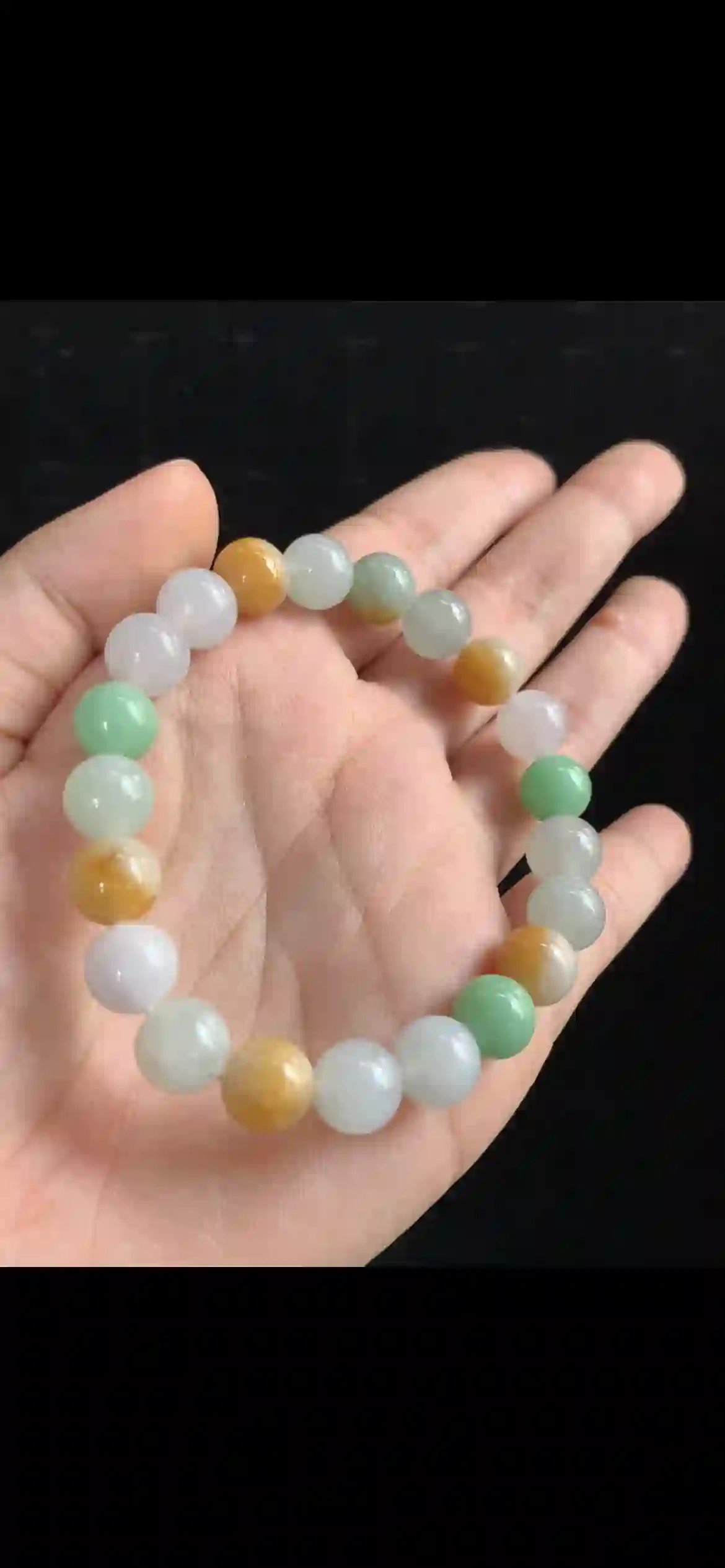 Tri-Color Harmony Jade Beaded Bracelet — White, Green & Golden Yellow | Myanmar Jadeite reference #36000001