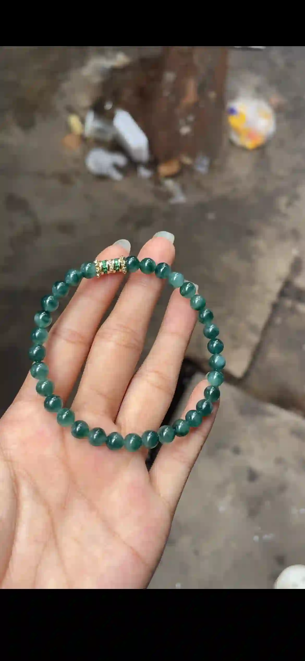 Deep Ocean Blue-Green Jadeite Bead Bracelet with Decorative Spacer, view 2 | Myanmar Jadeite reference #15030002