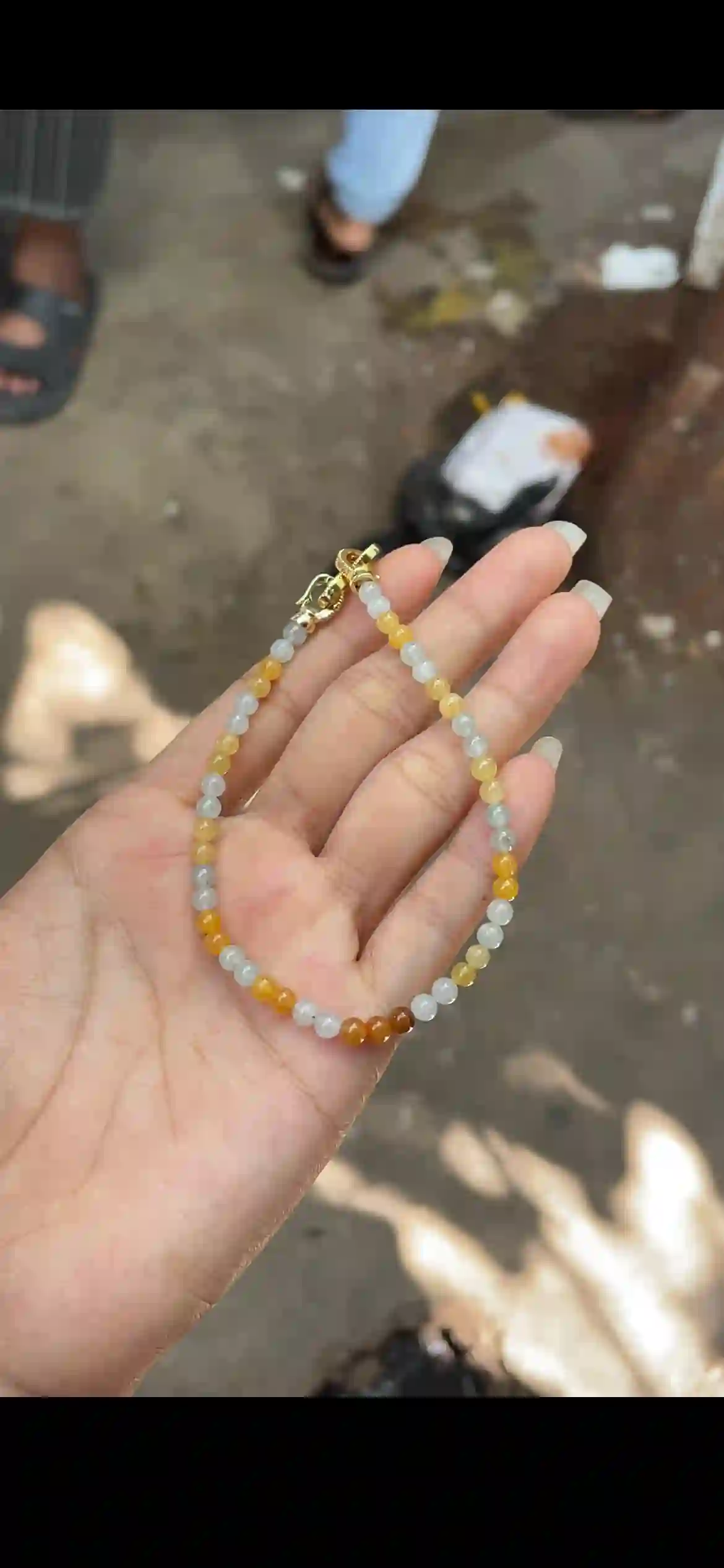 Sunset Gradient White to Amber Jadeite Bead Bracelet | Myanmar Jadeite reference #16170001