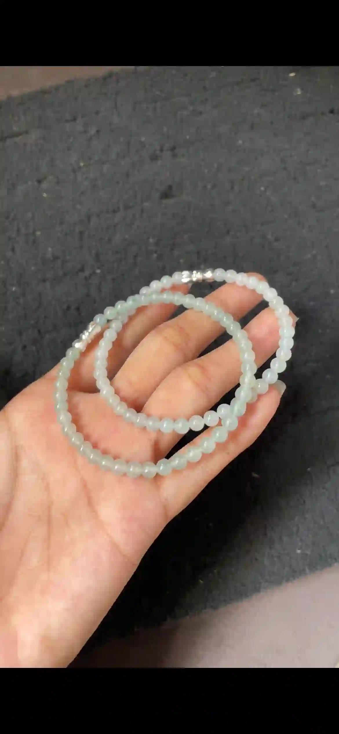 Icy Pale Green Translucent Jadeite Beaded Multi-Strand Bracelet with Silver Accents | Myanmar Jadeite reference #4650003