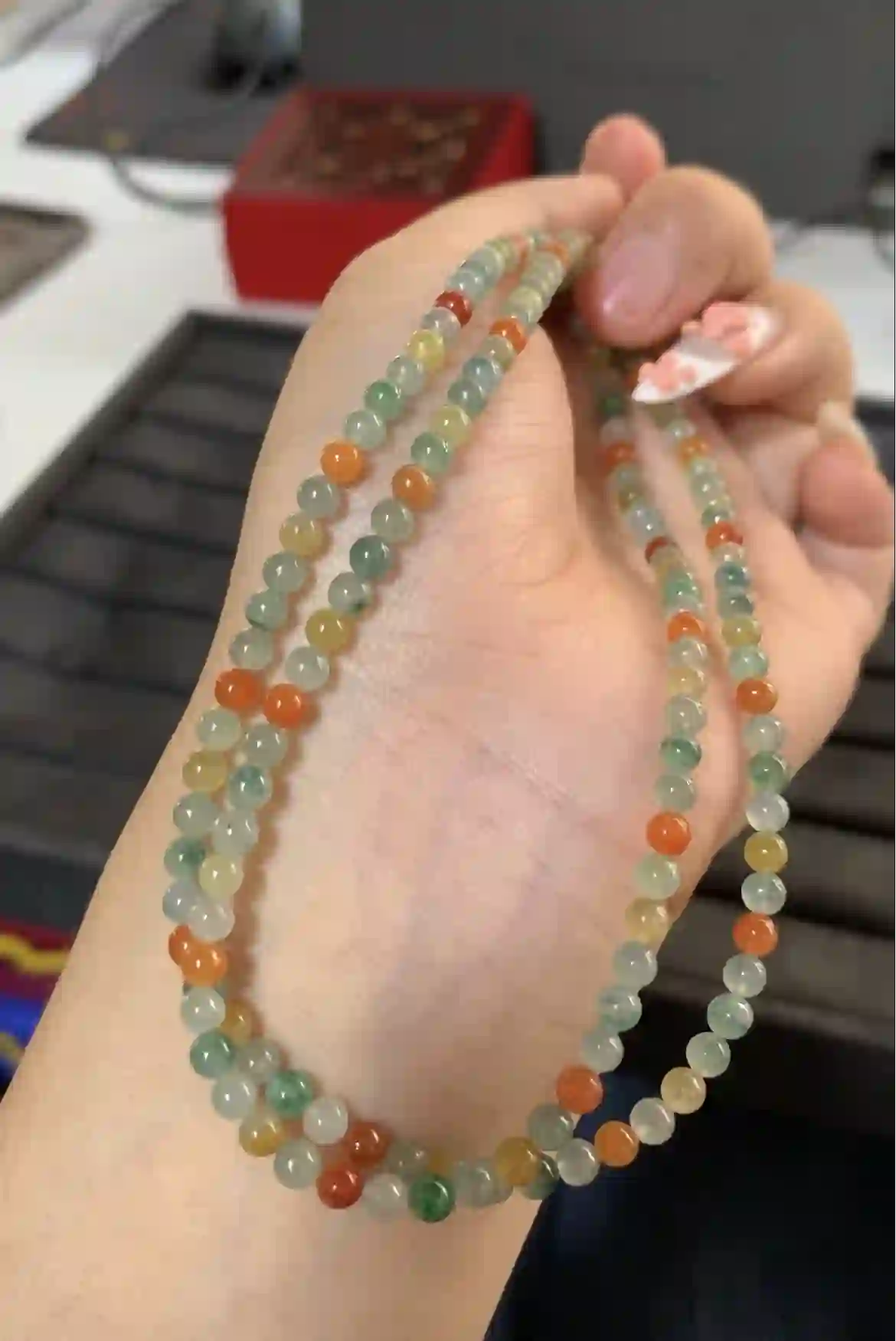 Natural Multicolor Jade Bead Necklace | Myanmar Jadeite reference #1950002
