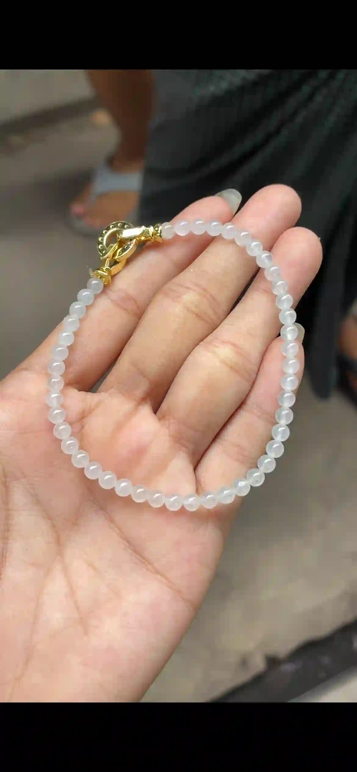 Icy White Translucent Jadeite Bead Bracelet, view 2 | Myanmar Jadeite reference #7830001