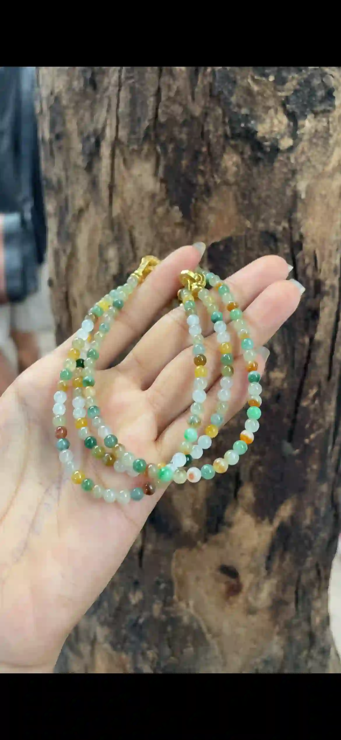 Multicolor Icy Jade Bead Multi-Layer Necklace with Gold Clasps, view 2 | Myanmar Jadeite reference #5970003