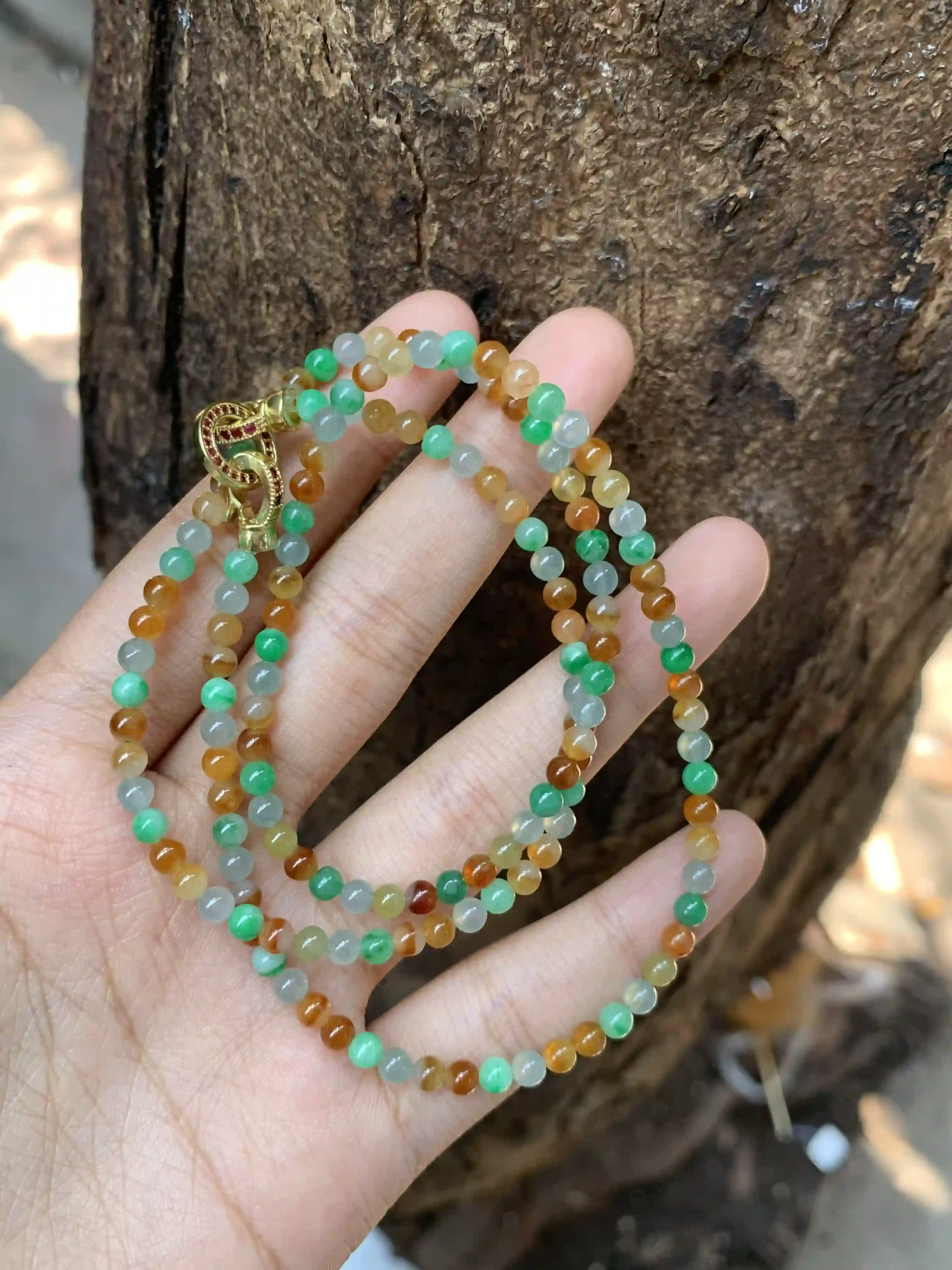 Natural Multicolor Jade Bead Necklace, view 2 | Myanmar Jadeite reference #1920007