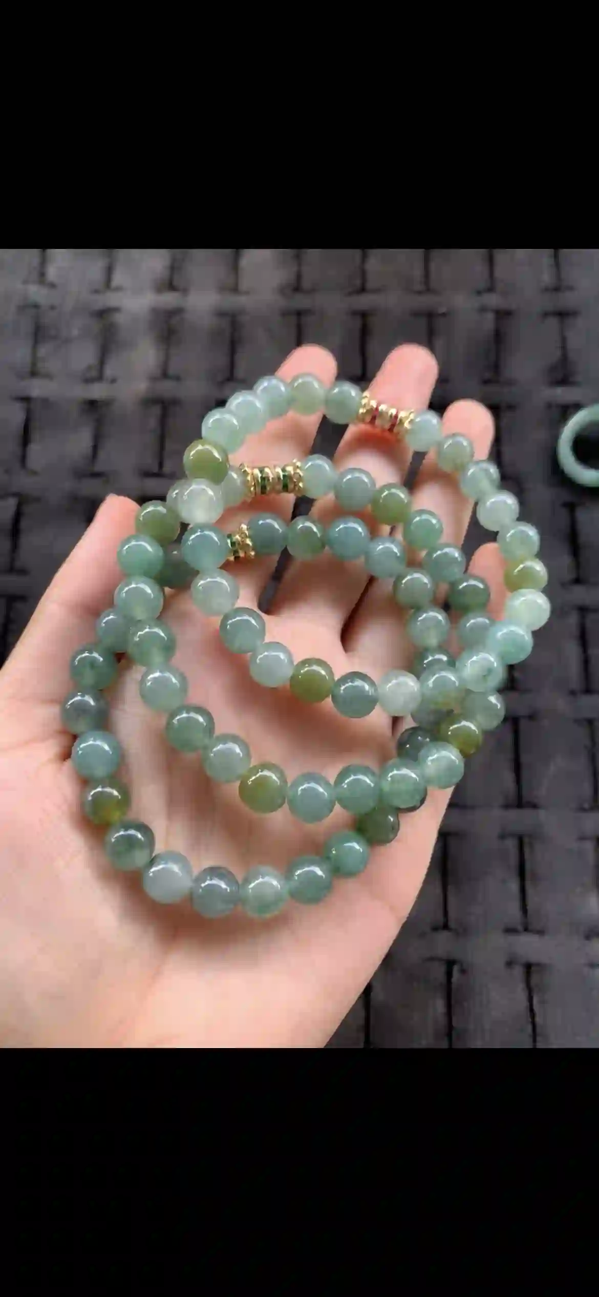 Gradient Green & Icy Jade Bead Set with Gemstone Accent Spacers — 3 Strands | Myanmar Jadeite reference #21390001