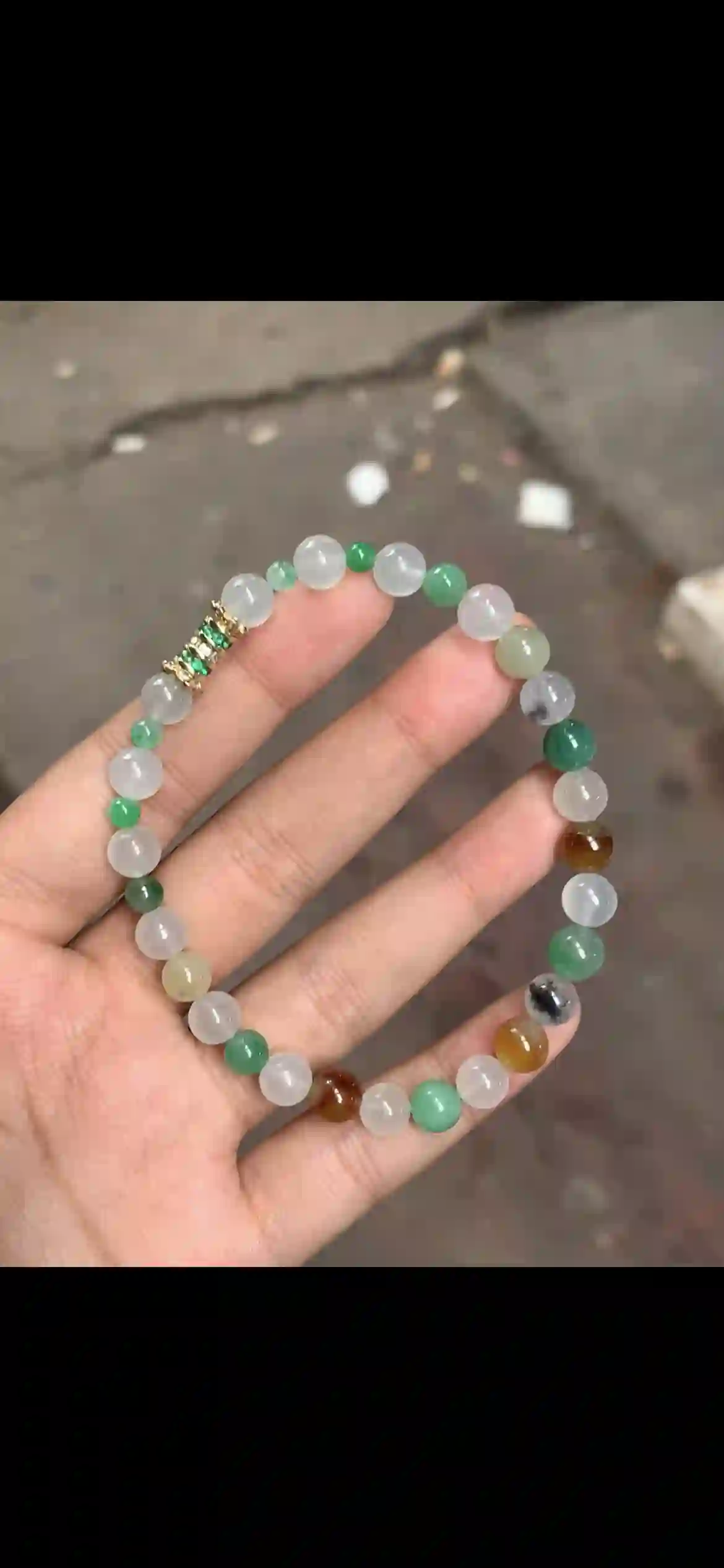  Multicolor Rainbow Jade Bead Bracelet with Gemstone Accent | Myanmar Jadeite reference #17880001