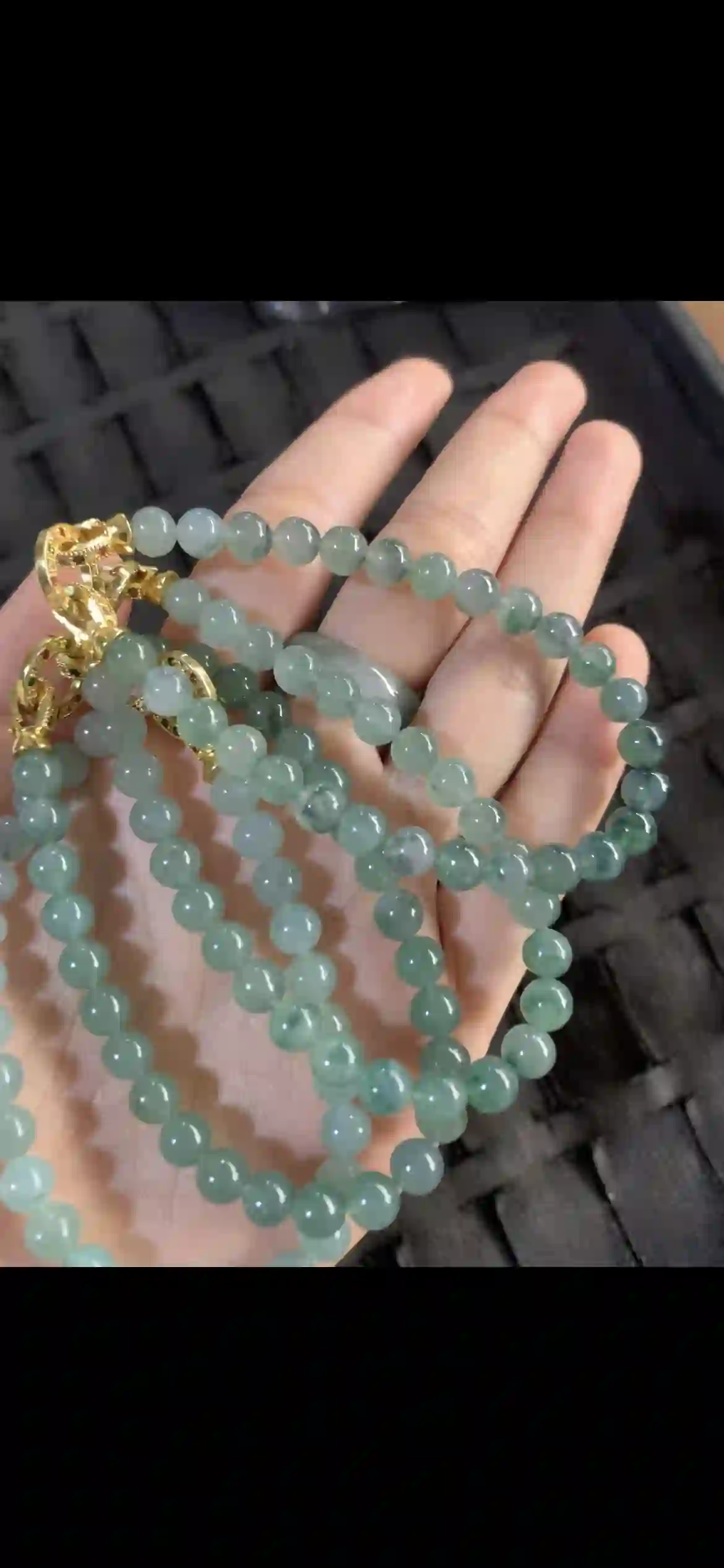 Natural Icy Green & Floating Jadeite Bead Strands with Gold‑Tone Clasps, view 2 | Myanmar Jadeite reference #26280001