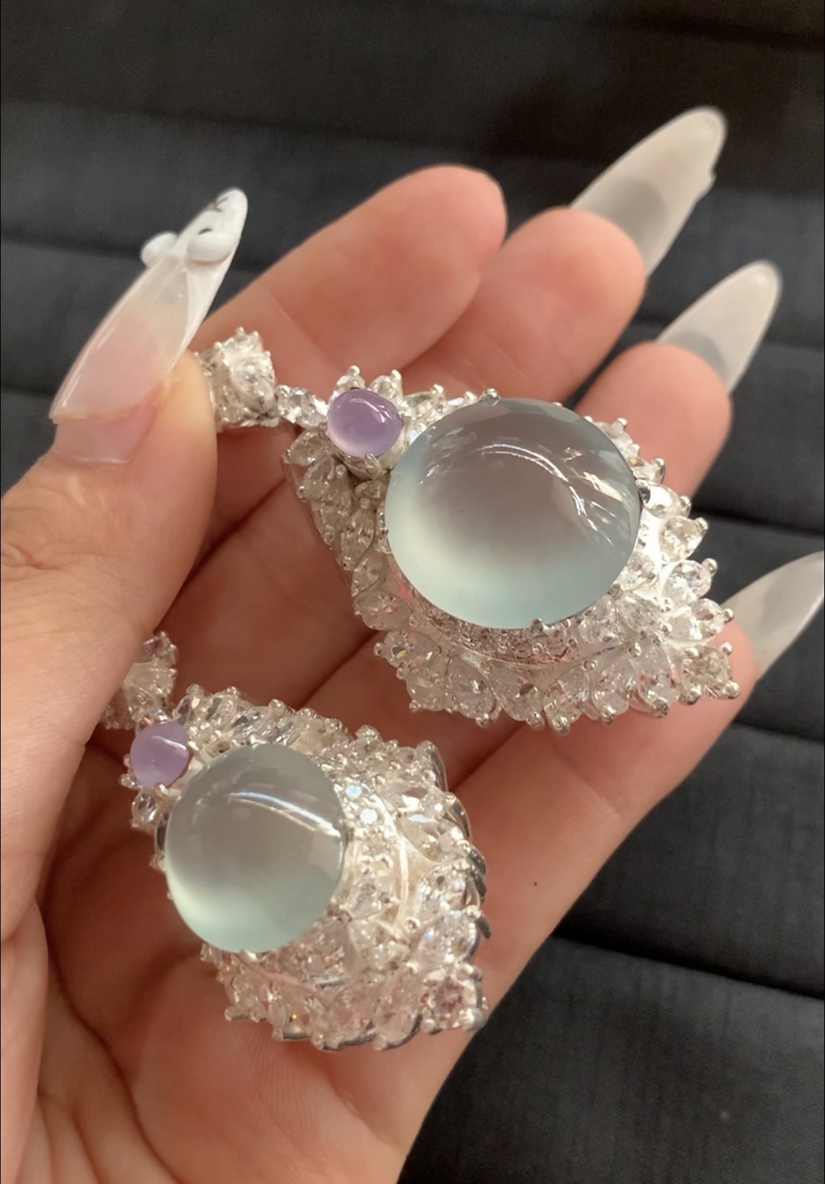  Natural Icy Jade & Lavender Stone Silver Pendant - Burmese Jadeite Type A from Hpakant, Myanmar | Myanmar Jadeite