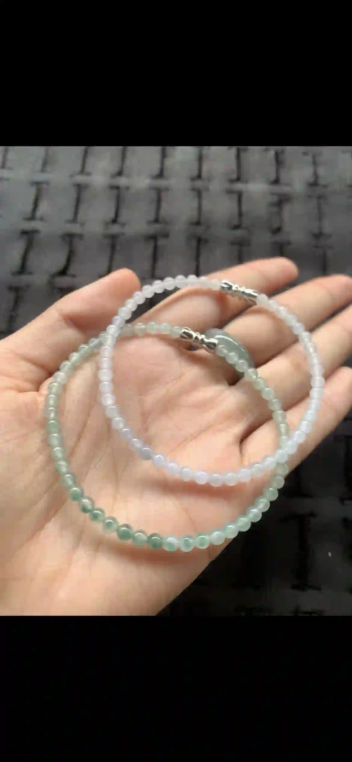Two Fine Pastel‑Tone Jade Bead Bracelets with Silver Accents, view 2 | Myanmar Jadeite reference #25920001