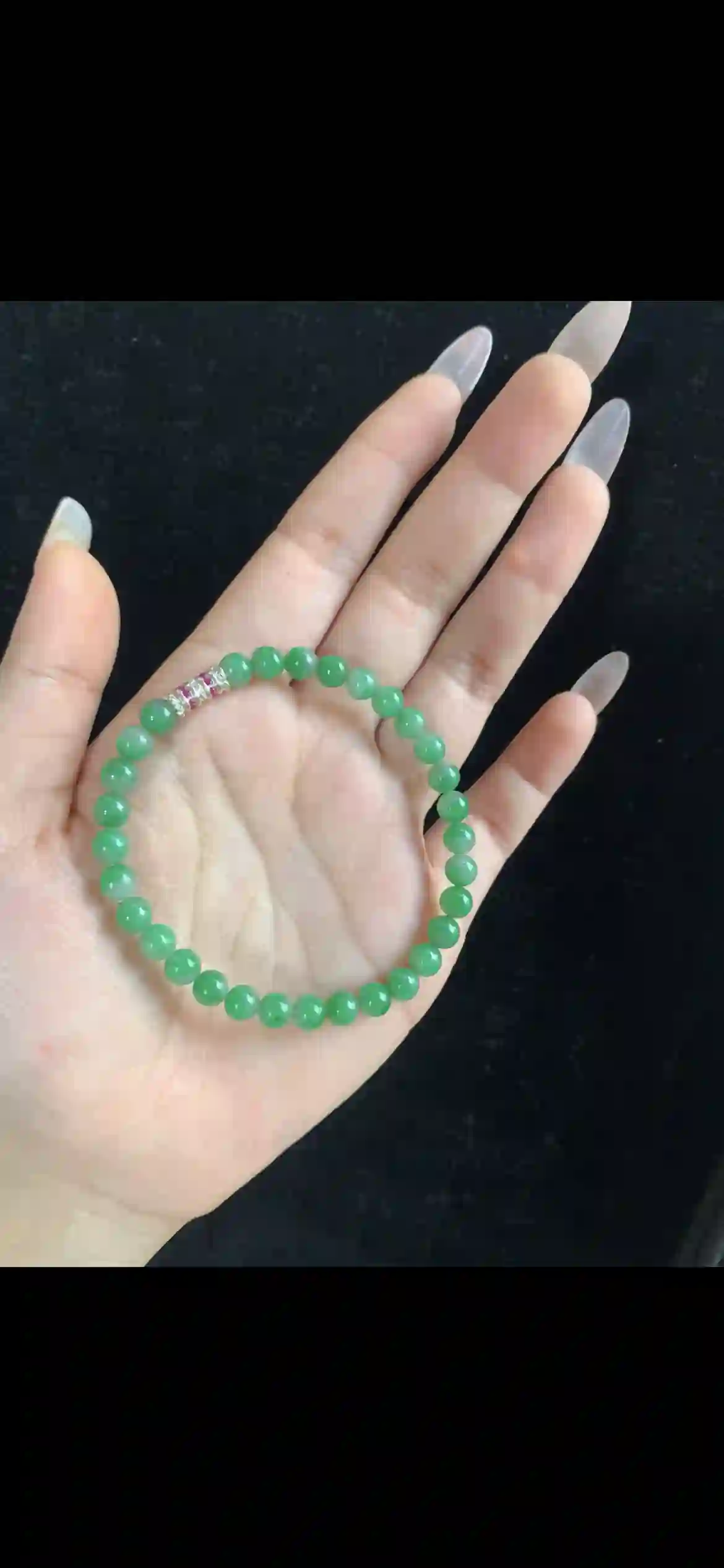Lush Apple Green Jade Bracelet with Ruby & Diamond Accent | Myanmar Jadeite reference #33000001