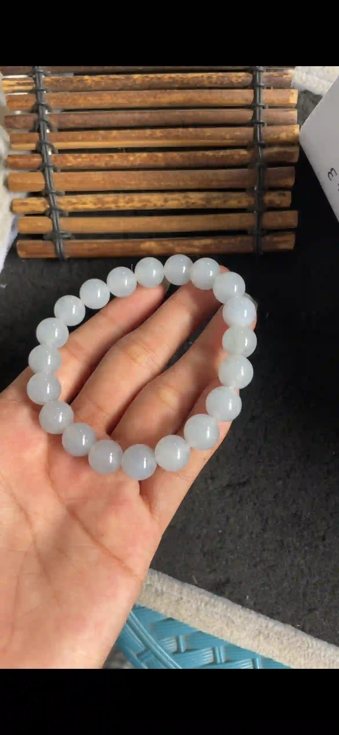   Icy Pale Lavender Blue Jade Bead Bracelet, view 2 | Myanmar Jadeite reference #5910003
