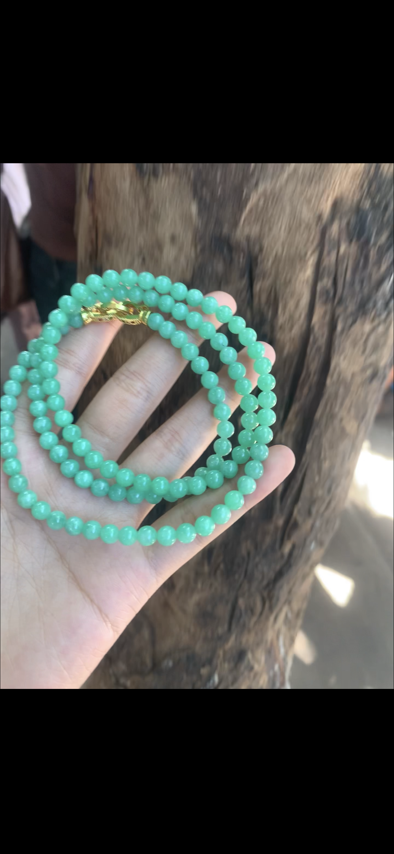 Vivid Green Natural Jadeite Bead Strand Necklace with Gold Clasp Accent - Burmese Jadeite from Myanmar
