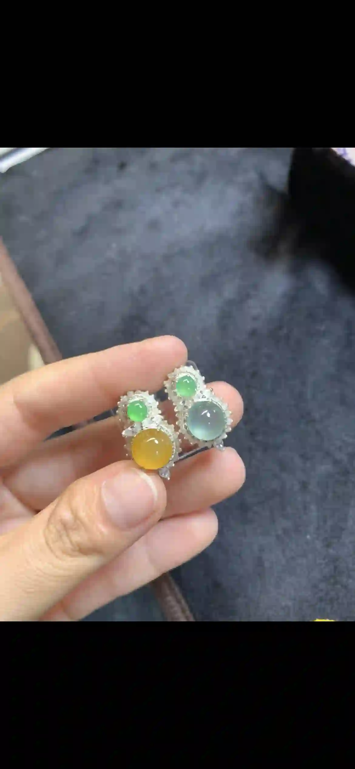 Two-Tone Yellow & Icy Jadeite Statement Earrings, view 2 | Myanmar Jadeite reference #15780001