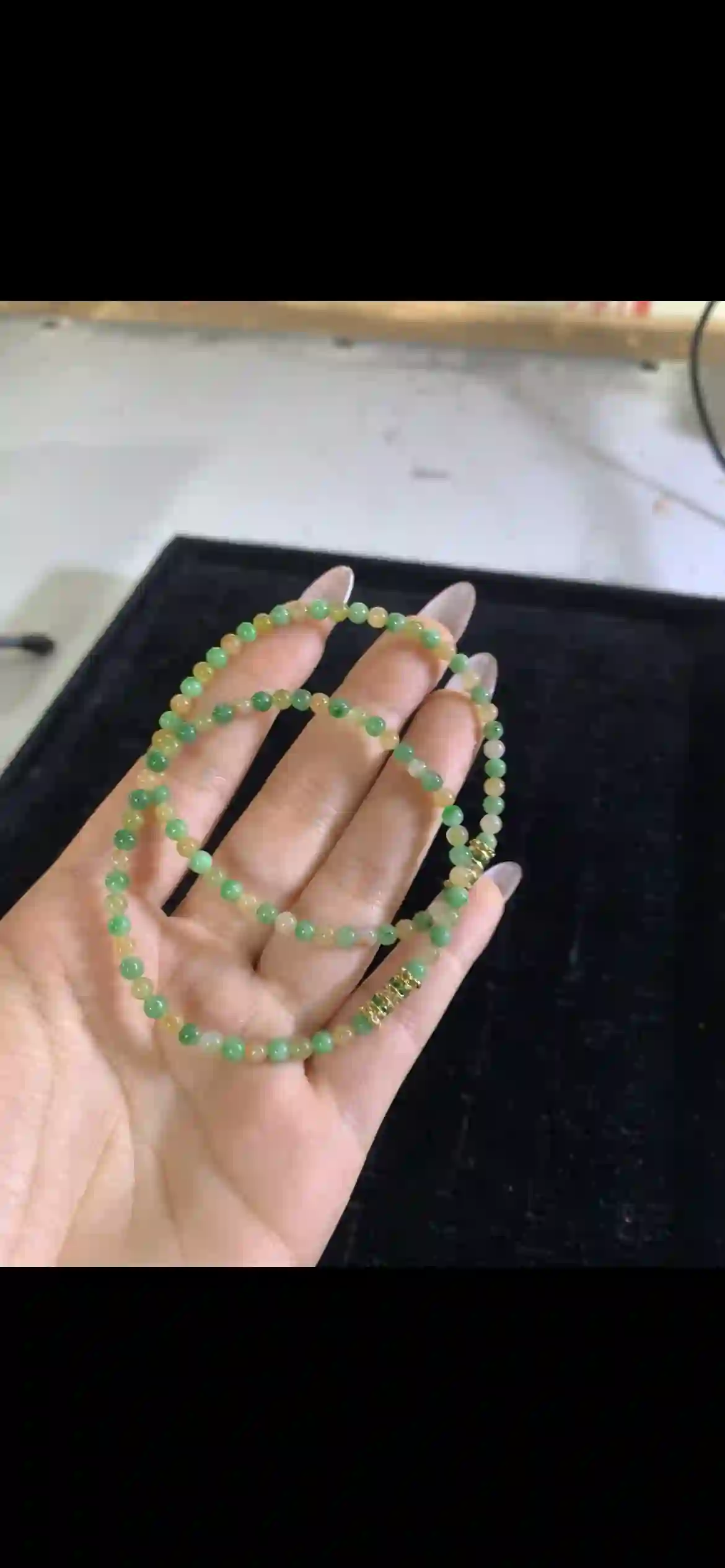 Gradient Green & Golden Jade Bead Double-Wrap Bracelet with Gold Accent, view 2 | Myanmar Jadeite reference #27810001