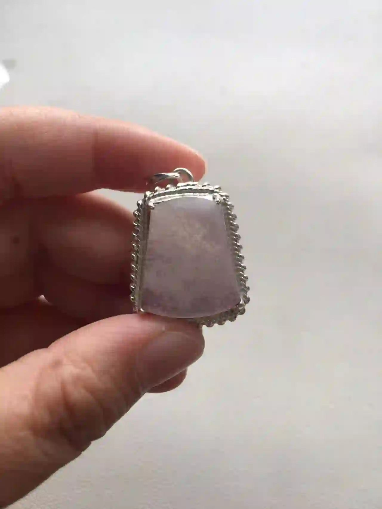   Icy Lavender Jade Pendant in Silver Setting, view 2 | Myanmar Jadeite reference #2070006