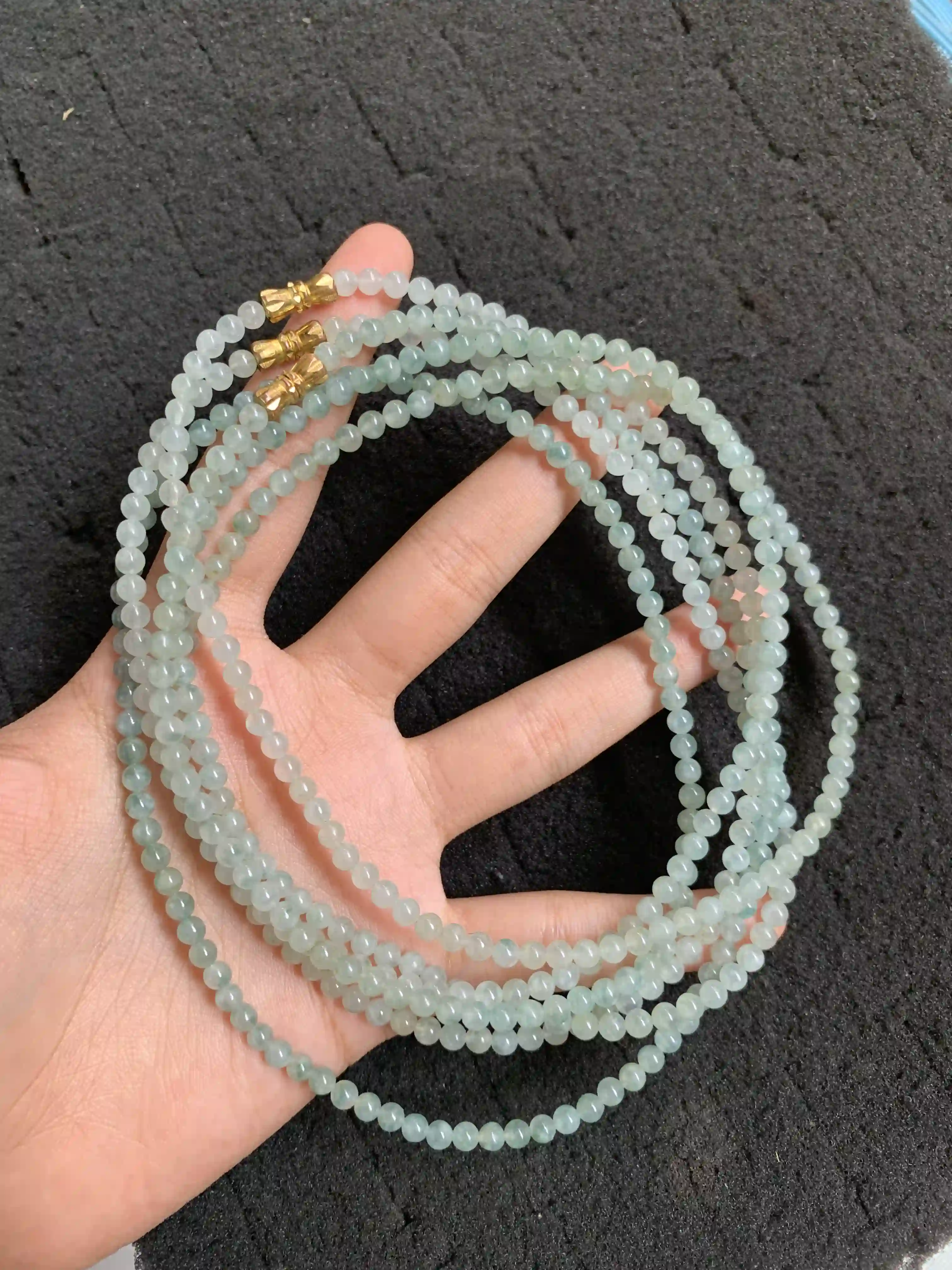 Icy Green Jade Bead Necklace | Myanmar Jadeite reference #2130002
