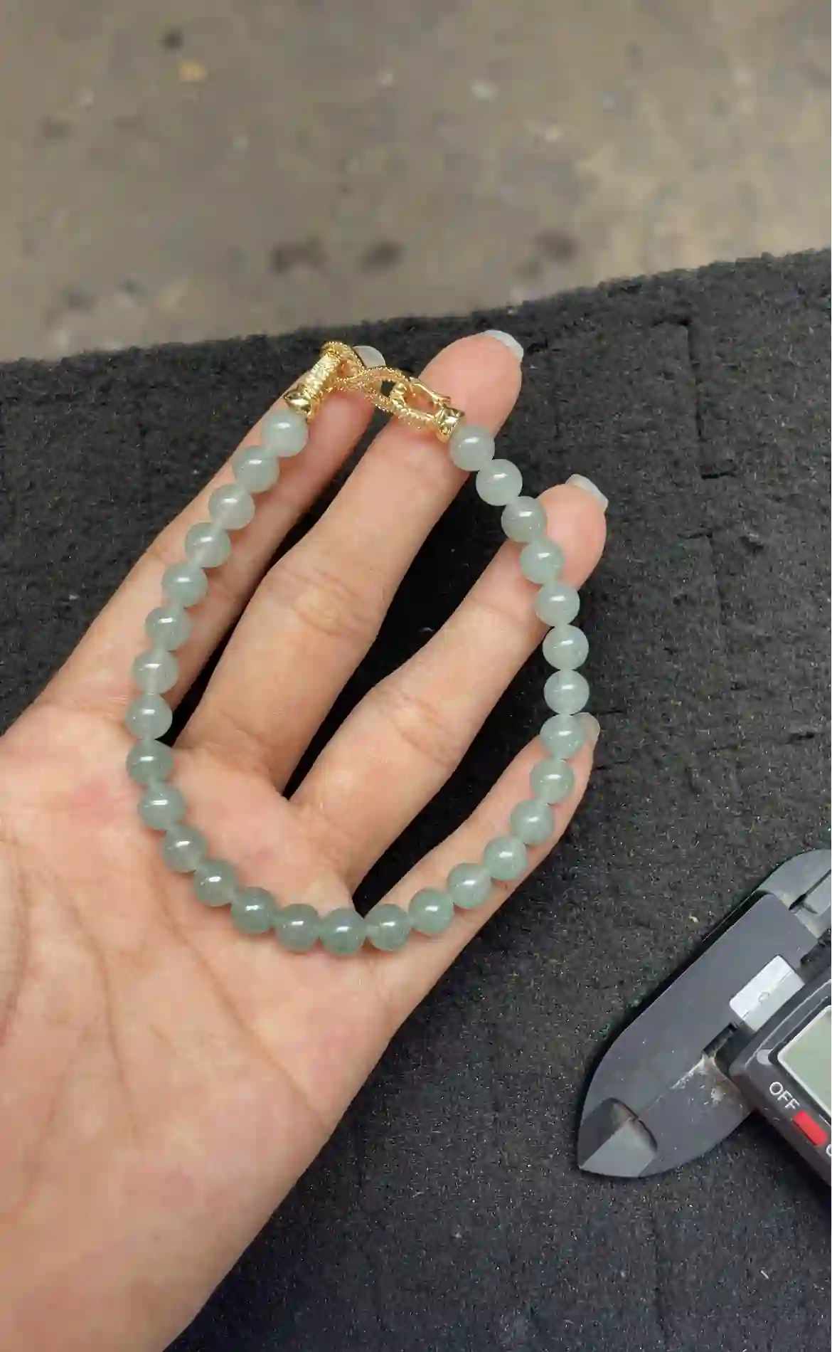   Icy Blue-Green Translucent Jadeite Beaded Bracelet with Gold Plated Clasp | Myanmar Jadeite reference #3930004