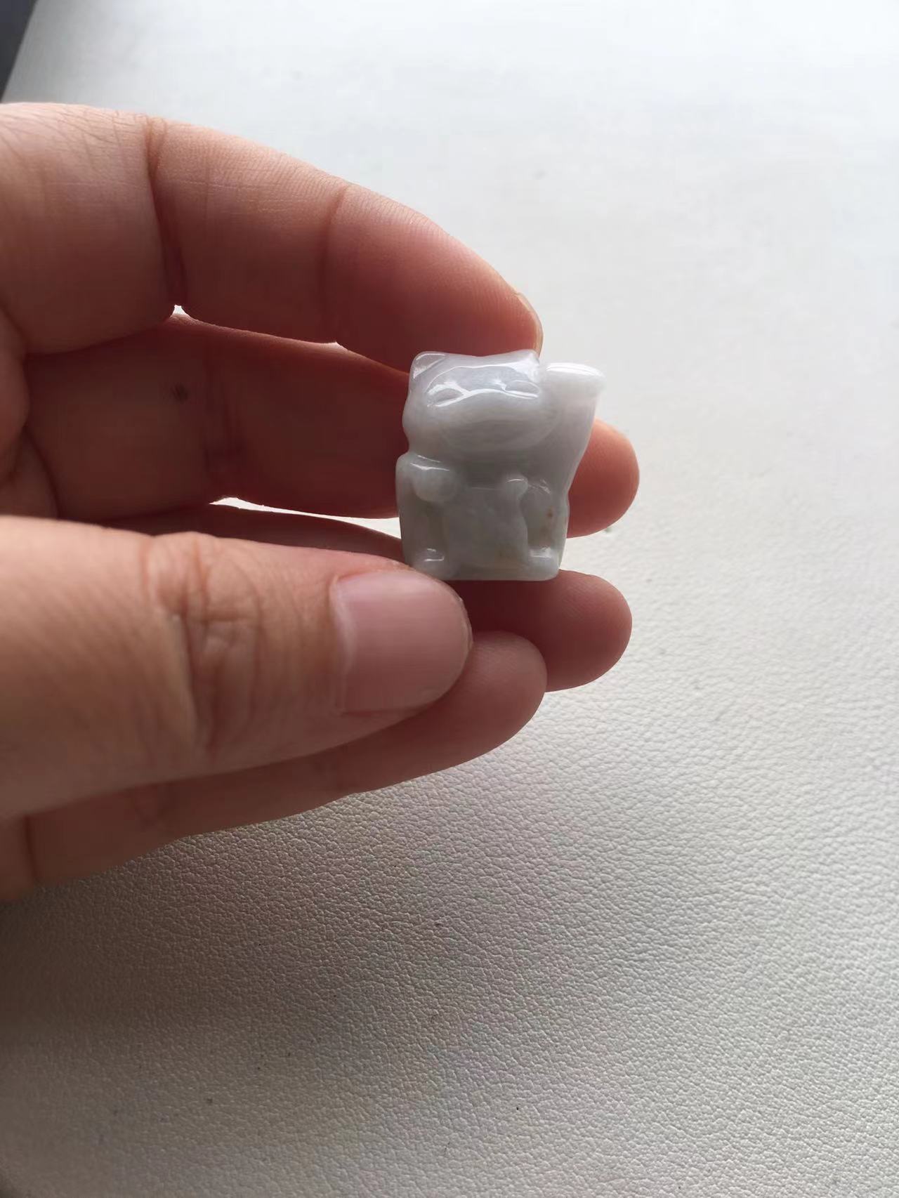   Natural Icy White Jade Cat Pendant - Burmese Jadeite Type A from Hpakant, Myanmar | Myanmar Jadeite