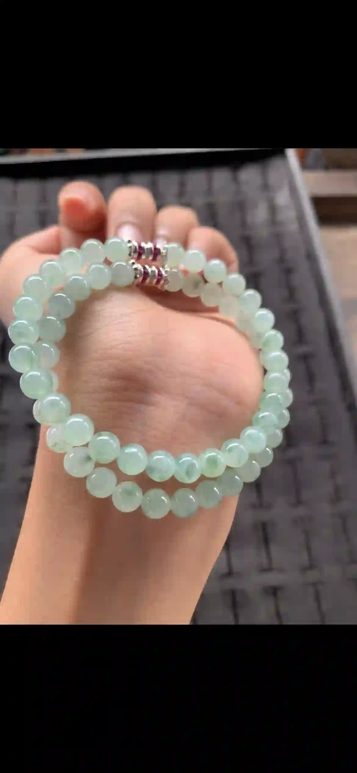 Double-Strand Icy Light Green Floating Jade Bead Bracelet | Myanmar Jadeite reference #18450001