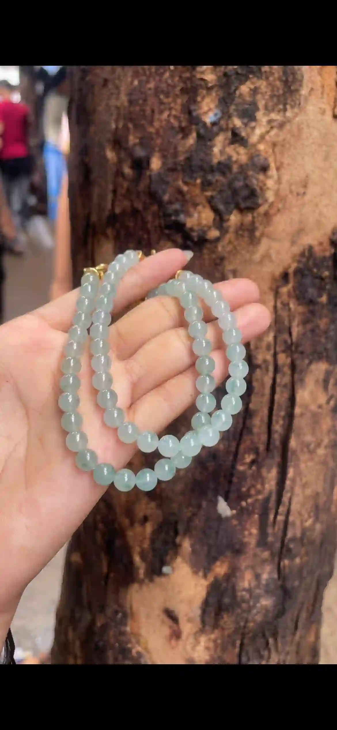 Icy Floating Blue-Green Jade Bead Multi-Layer Necklace with Gold Clasps | Myanmar Jadeite reference #6270001