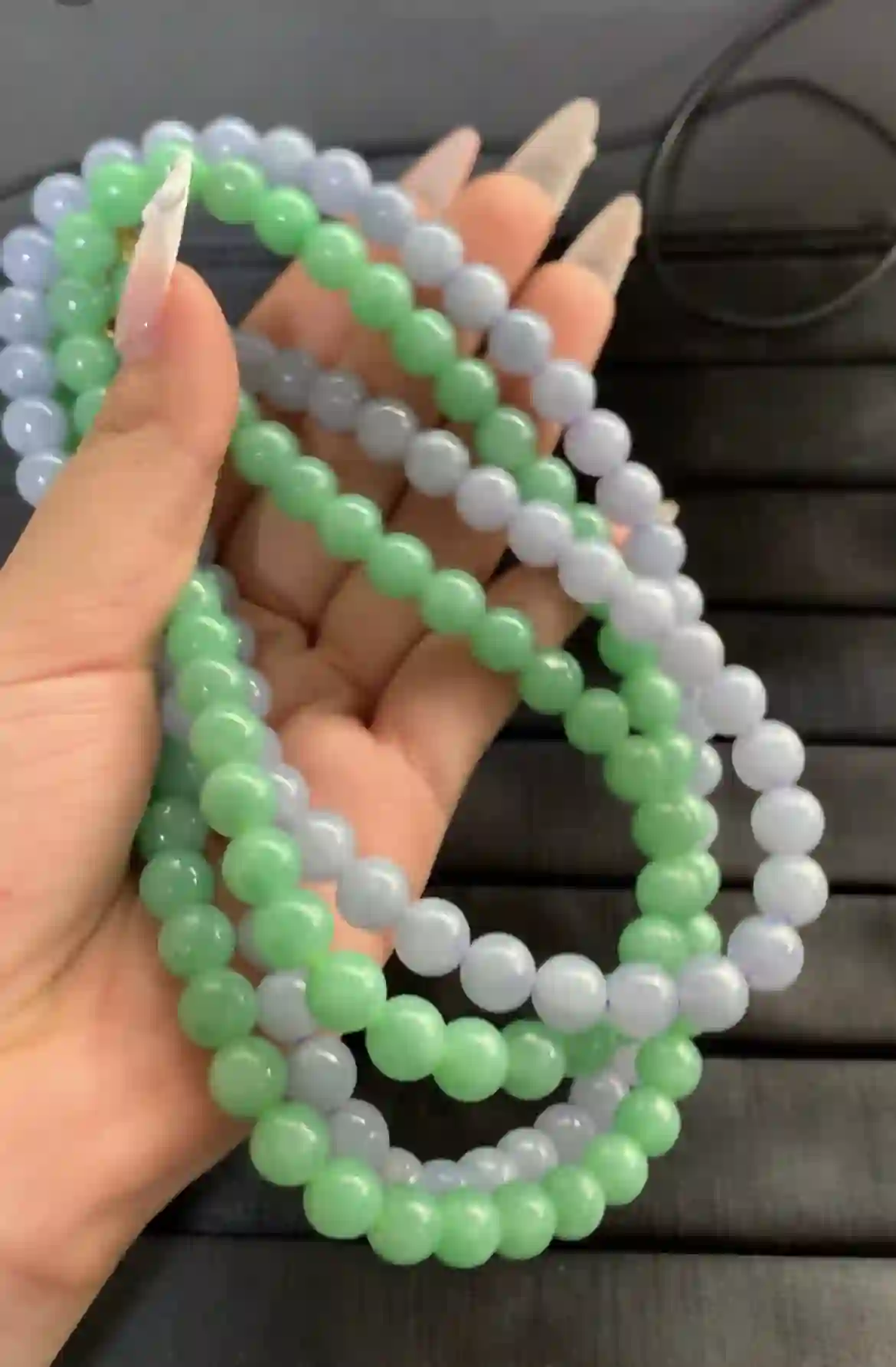 Multi-Strand Green & Lavender Beaded Necklace/Bracelet, view 2 | Myanmar Jadeite reference #1350001