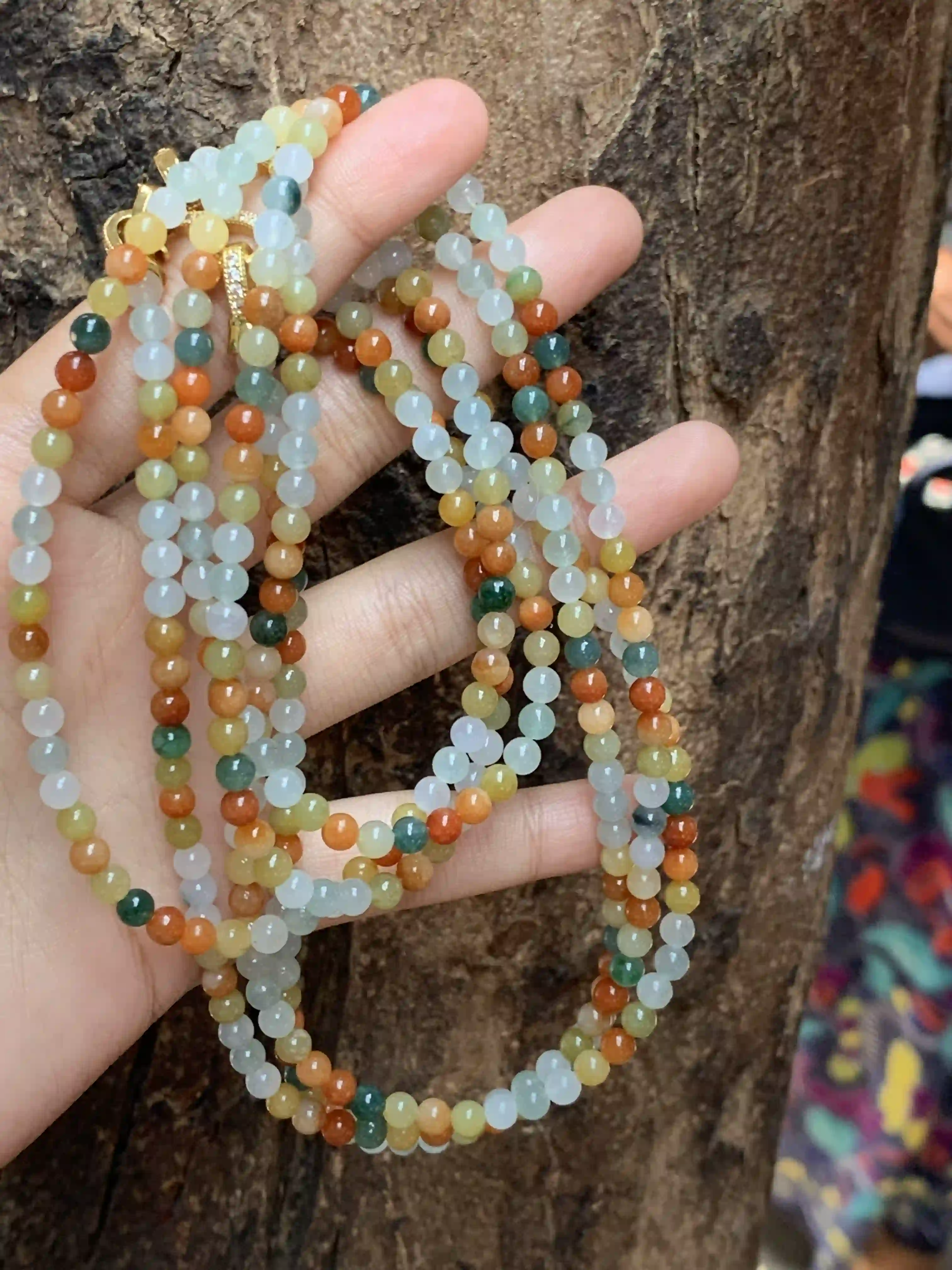 Multicolor Natural Jadeite Bead Necklace | Myanmar Jadeite reference #2190006