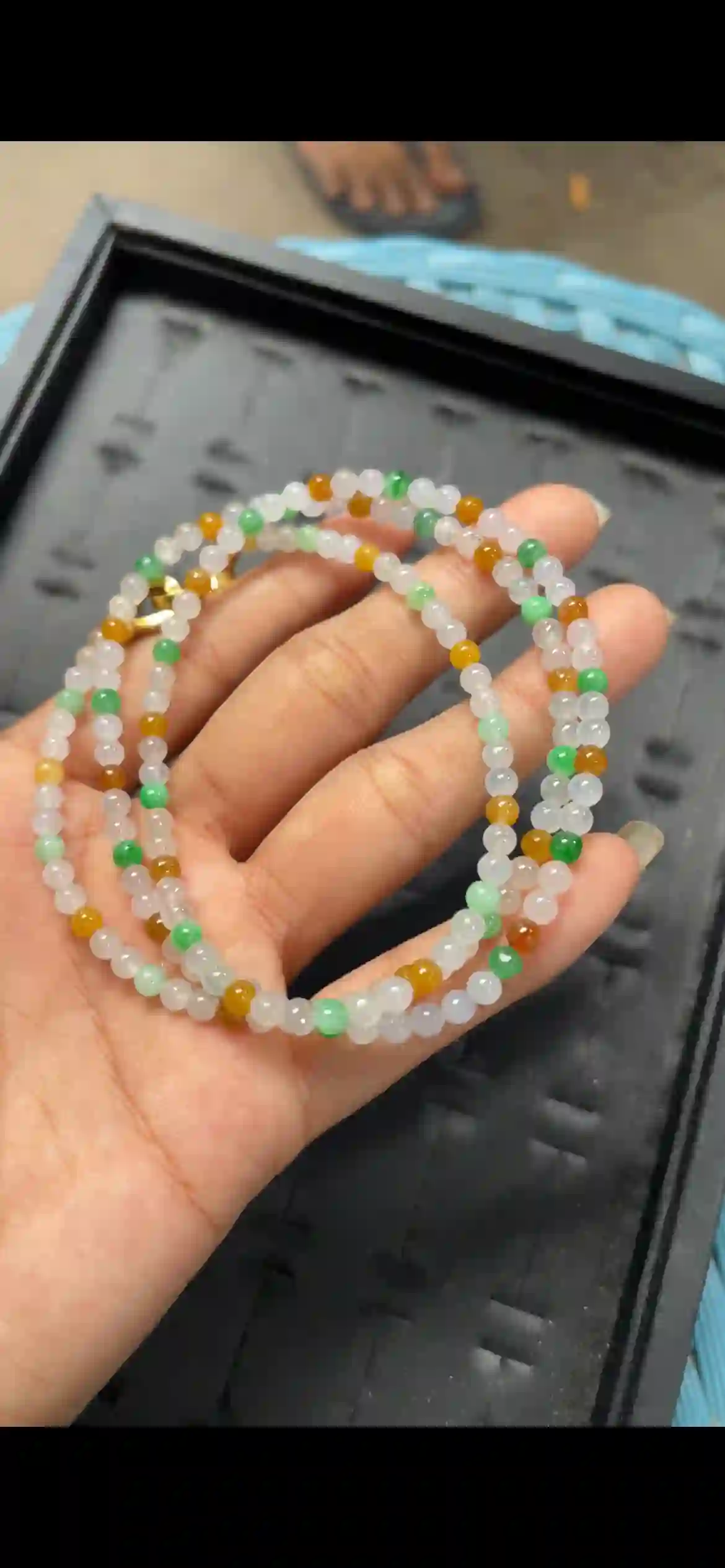 Three-Color Icy Jadeite Bead Multi-Wrap Bracelet & Necklace, view 2 | Myanmar Jadeite reference #7770001
