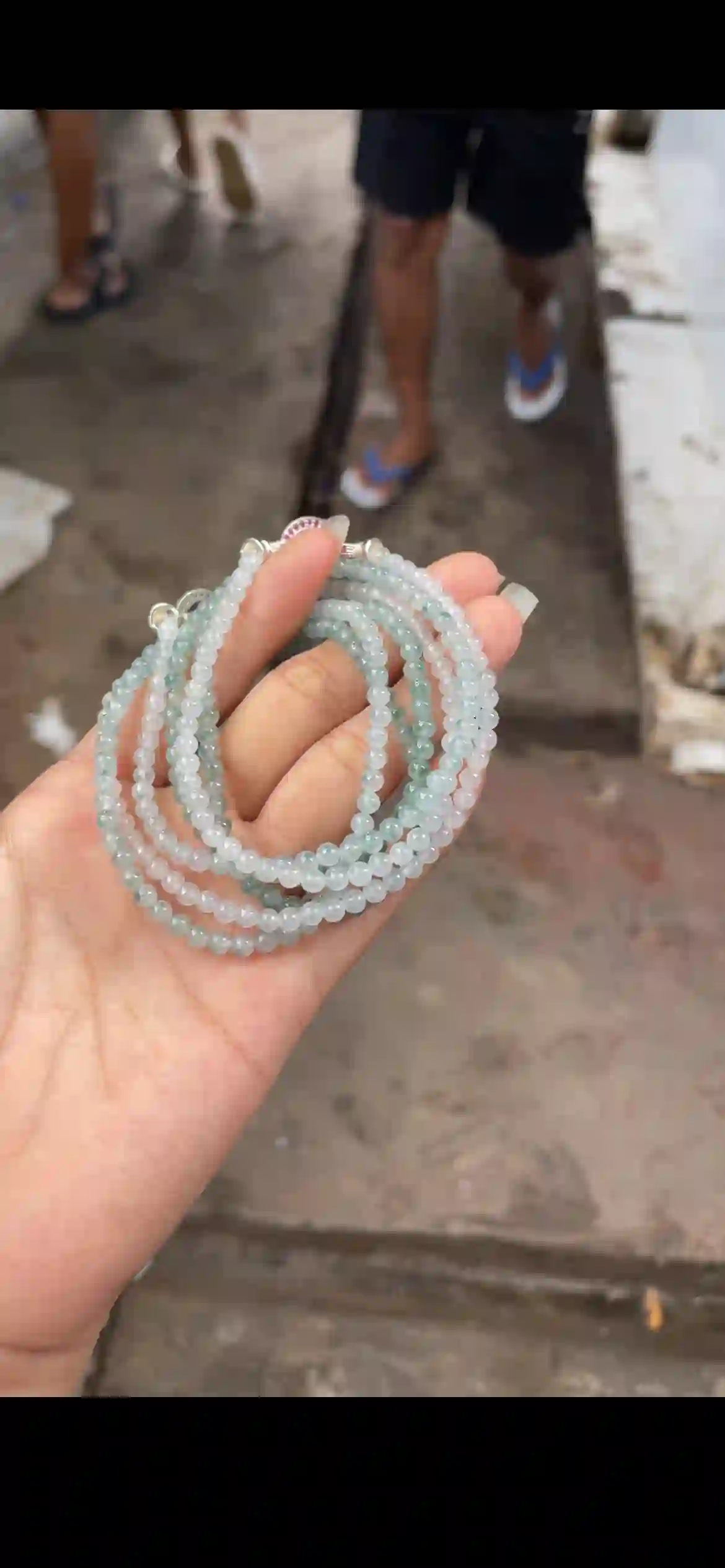 Icy Blue-Green Floating Jade Bead Multi-Strand Set with Gemstone Clasps, view 2 | Myanmar Jadeite reference #19620001