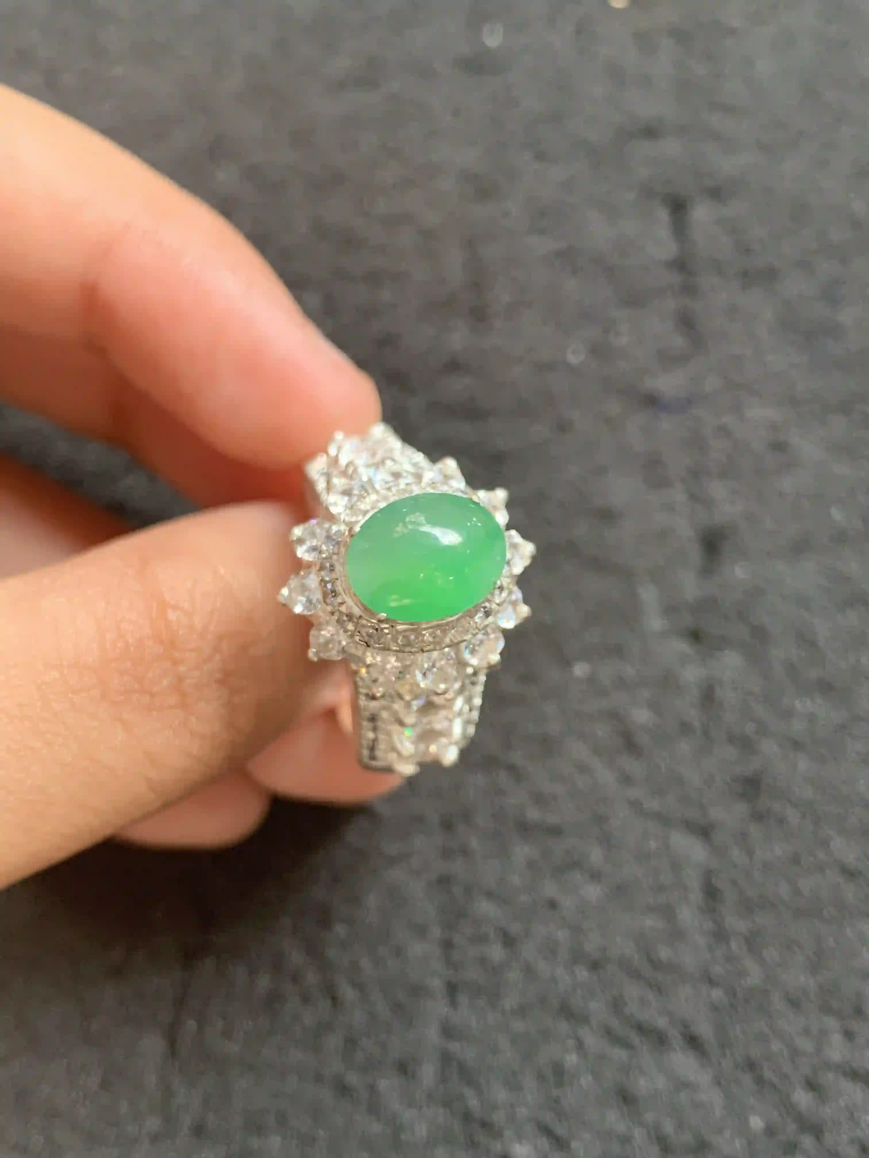 Green Jadeite and Diamond Ring | Myanmar Jadeite reference #900001