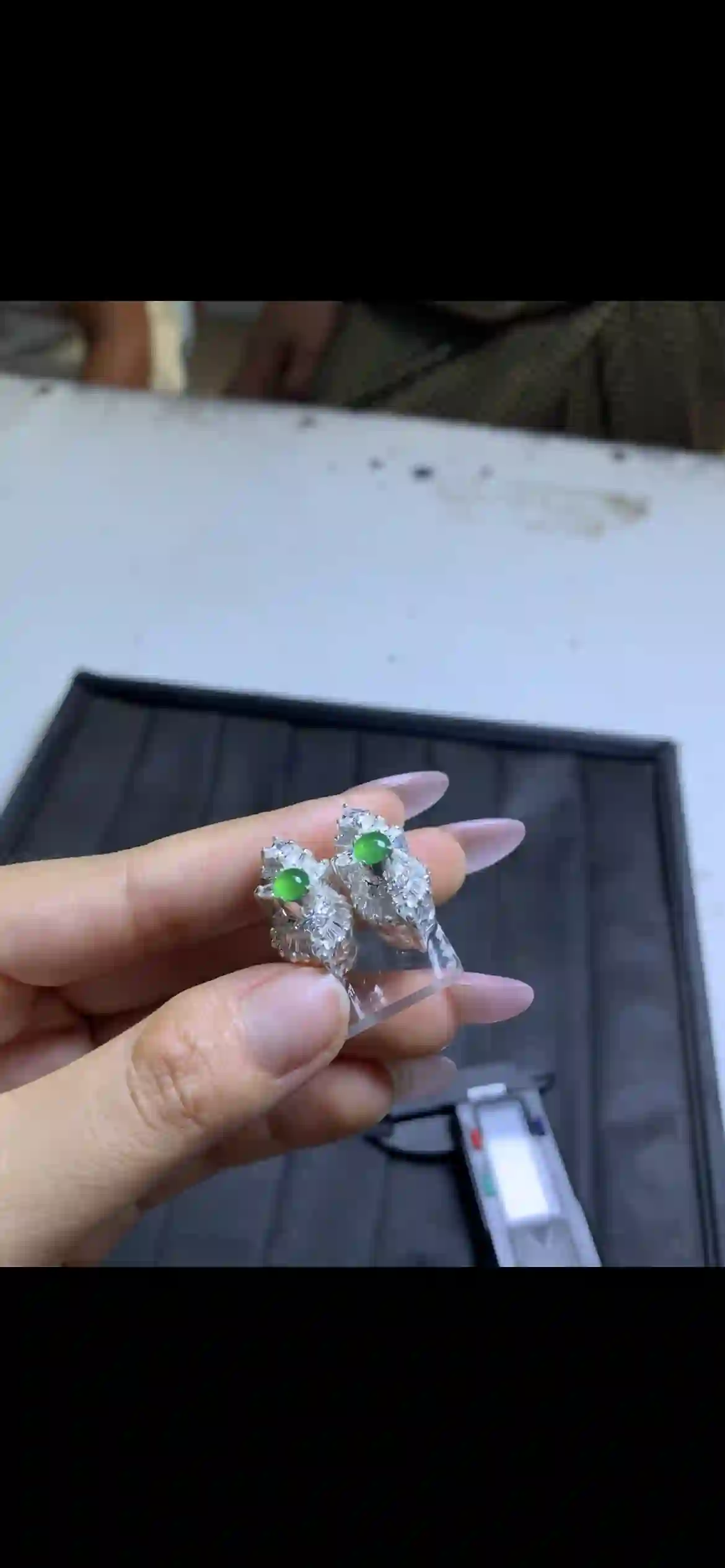 Vivid Imperial Green Jadeite Cabochon Stud Earrings | Myanmar Jadeite reference #10980001