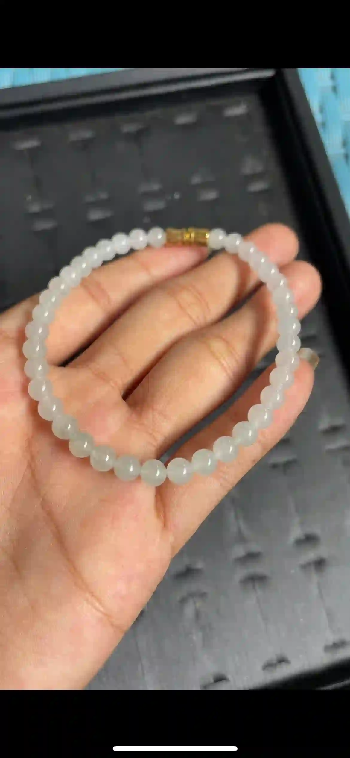   Icy Pale Green Floating Jadeite Bead Bracelet | Myanmar Jadeite reference #7920001