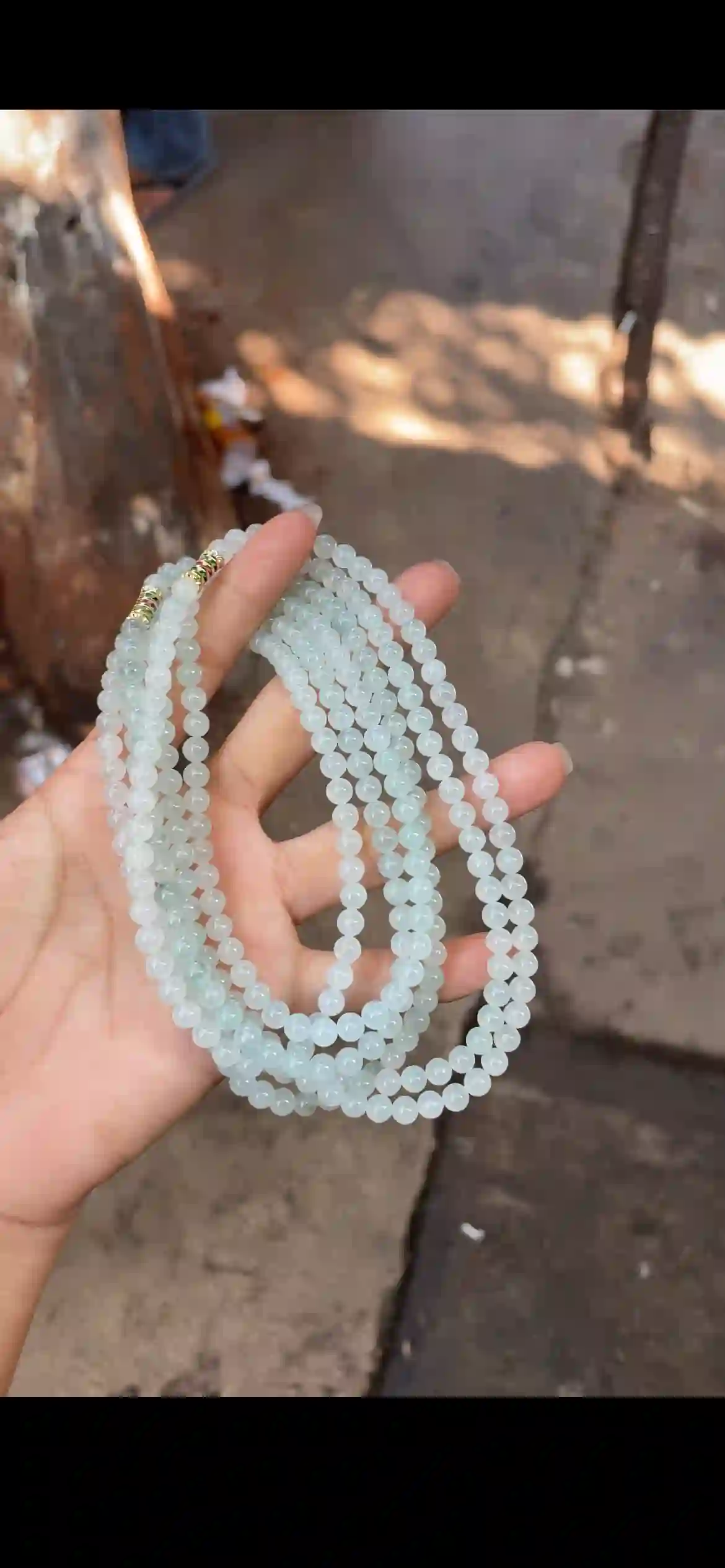 Icy Pale Celadon Jade Long Beaded Necklace — Multi-Wrap Design with Gemstone Accent Spacers | Myanmar Jadeite reference #34470001