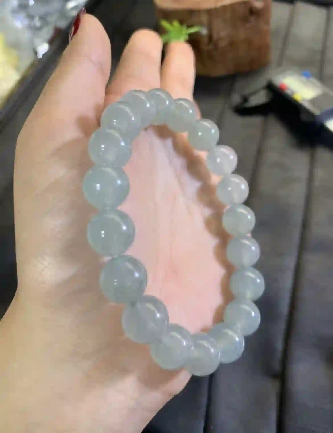 Icy Pale Blue-Green Jade Bead Bracelet | Myanmar Jadeite reference #2790009