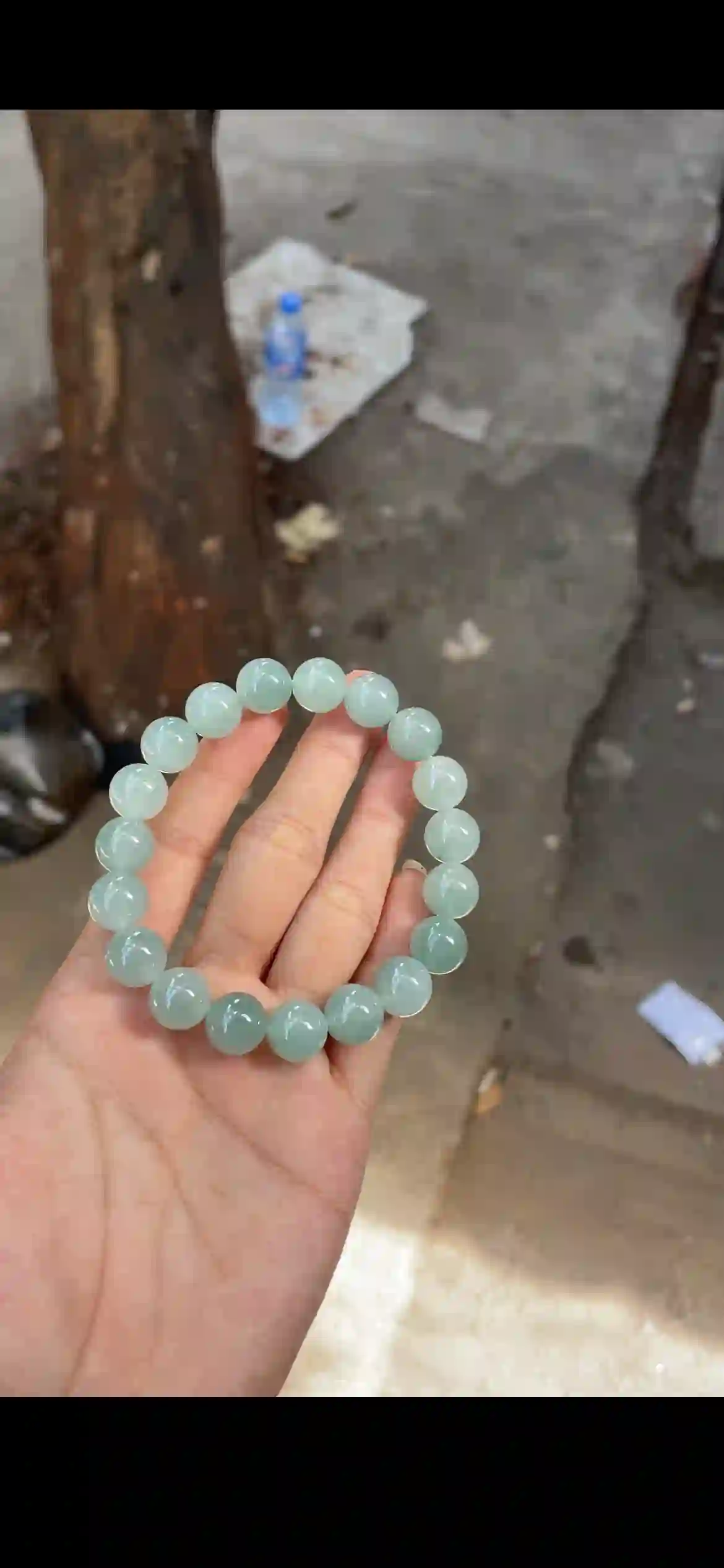 Icy Pale Celadon Green Jade Bead Bracelet | Myanmar Jadeite reference #19170001