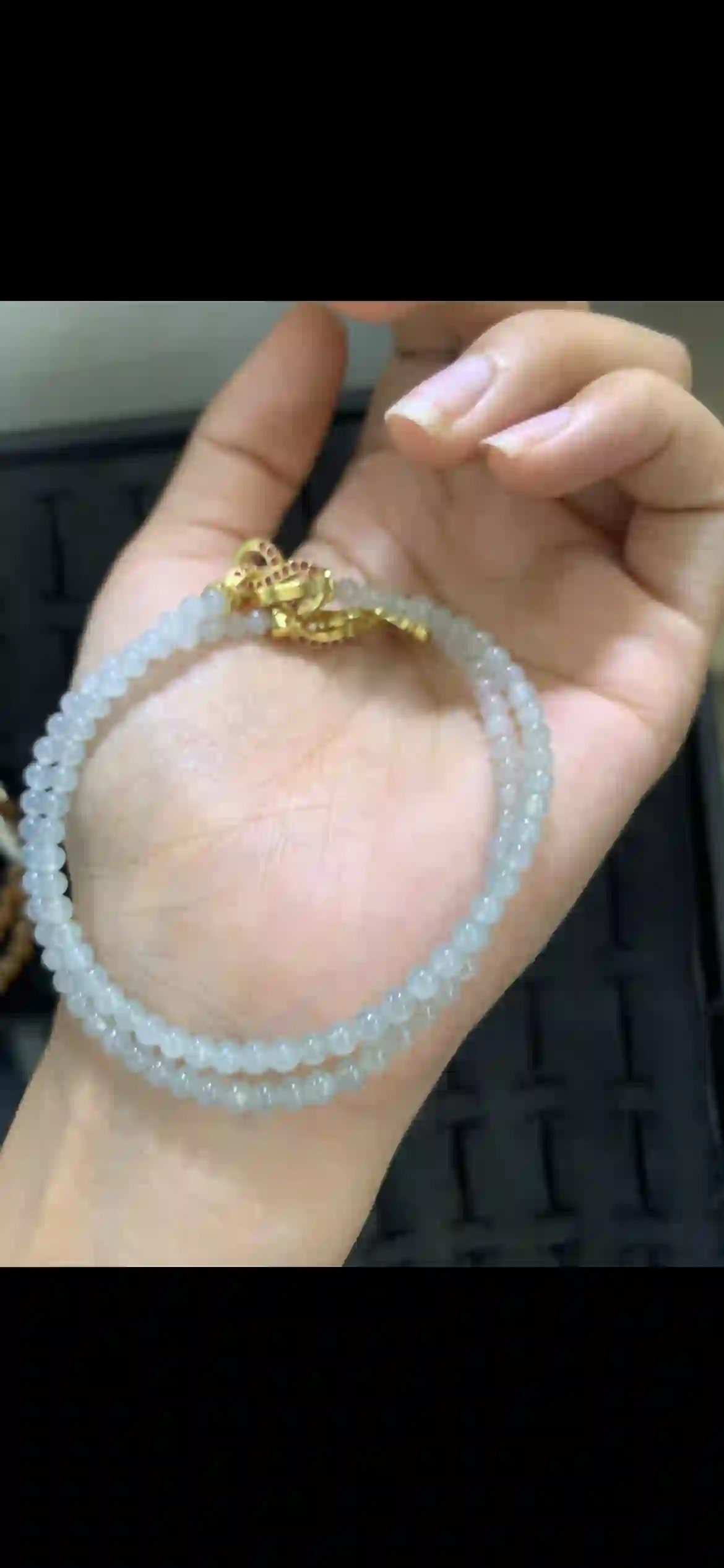 Double-Strand Icy Pale Celadon Jadeite Bracelet | Myanmar Jadeite reference #17010001