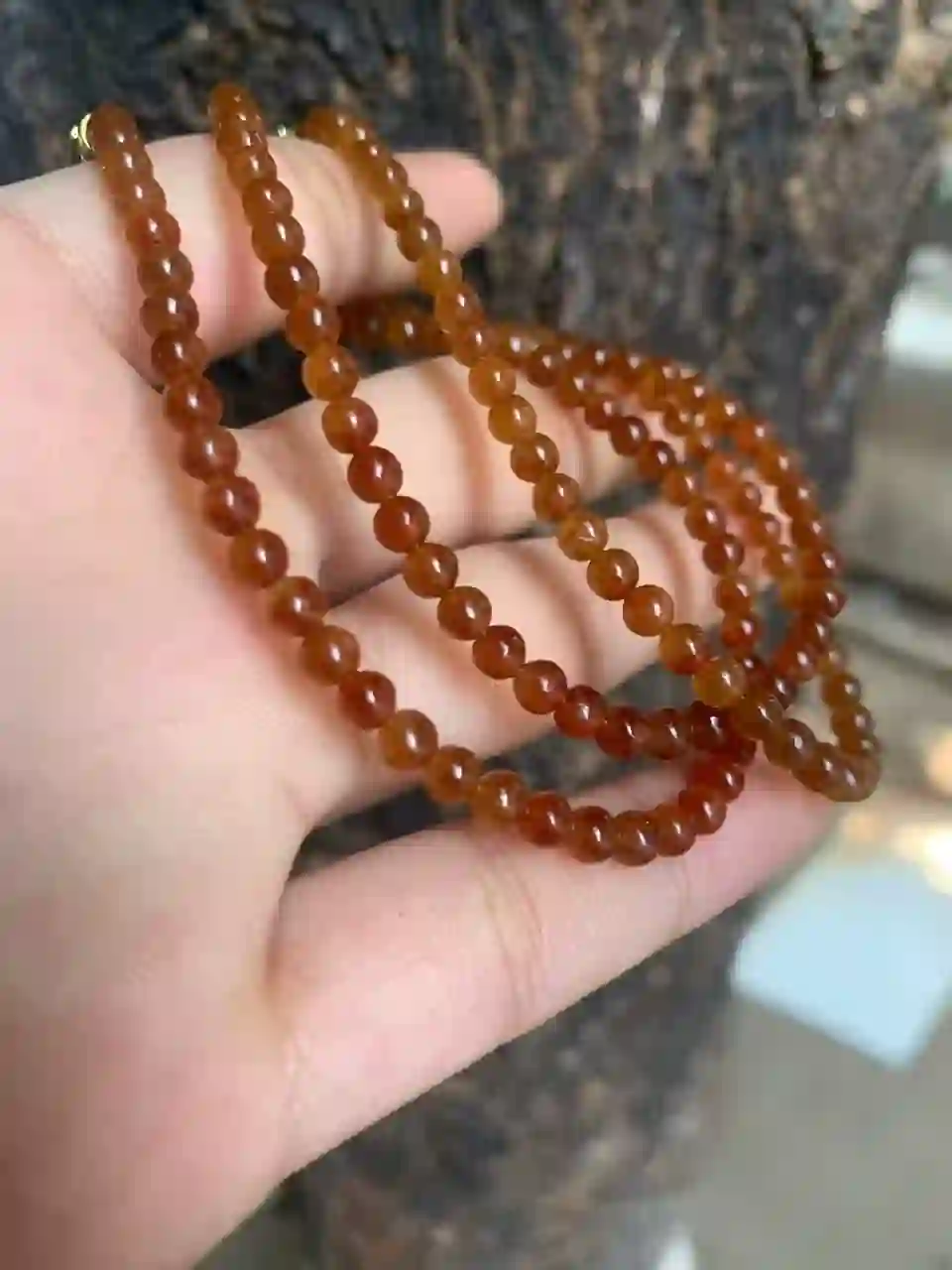  Multi-Strand Amber-Brown Beaded Necklace with Gold Accents, view 2 | Myanmar Jadeite reference #1260005