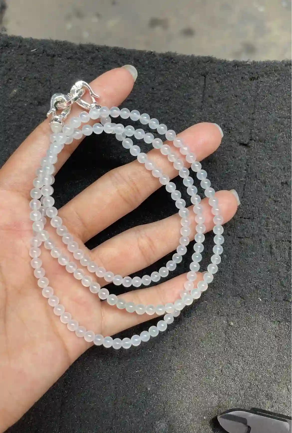  Icy Translucent White Jadeite Multi-Layer Beaded Bracelet with Silver Clasp | Myanmar Jadeite reference #3930002